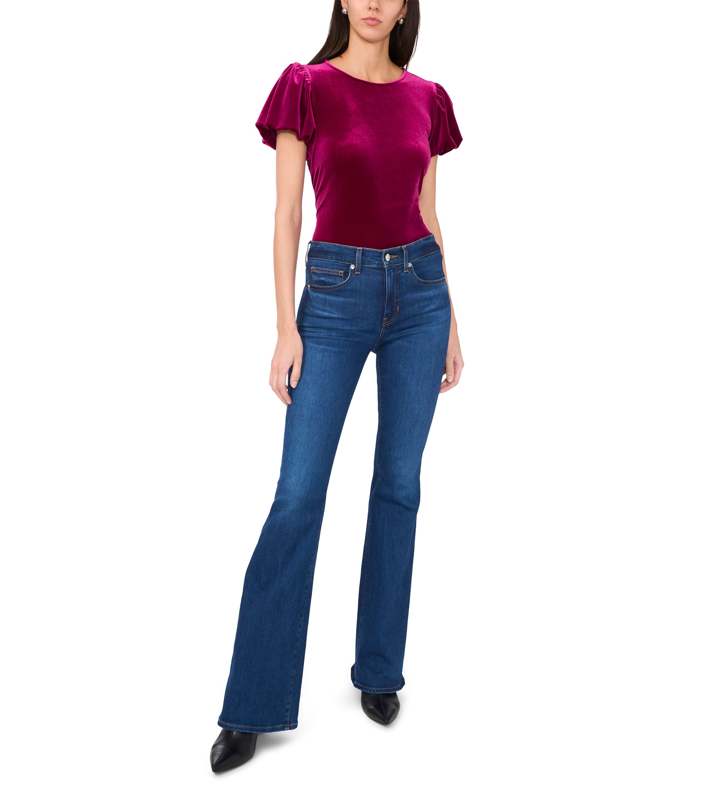Womens Puff Sleeve Velvet Top