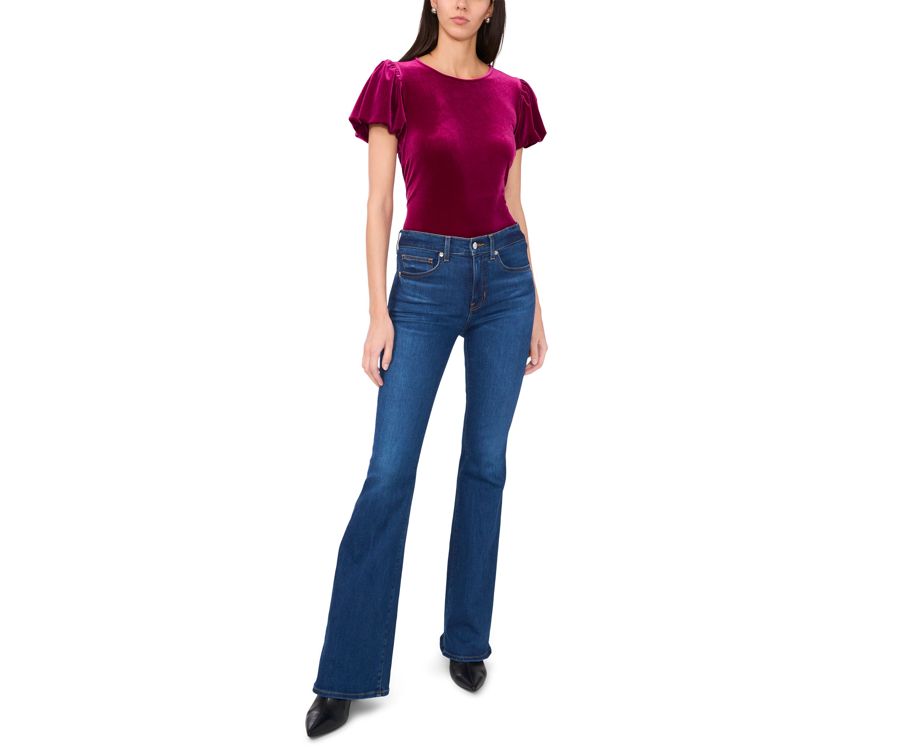 Womens Puff Sleeve Velvet Top