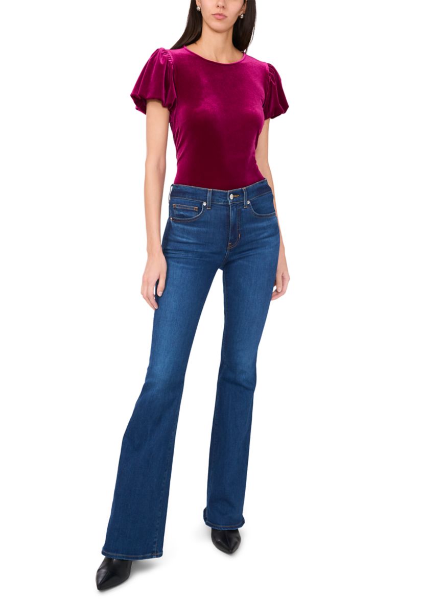 Womens Puff Sleeve Velvet Top
