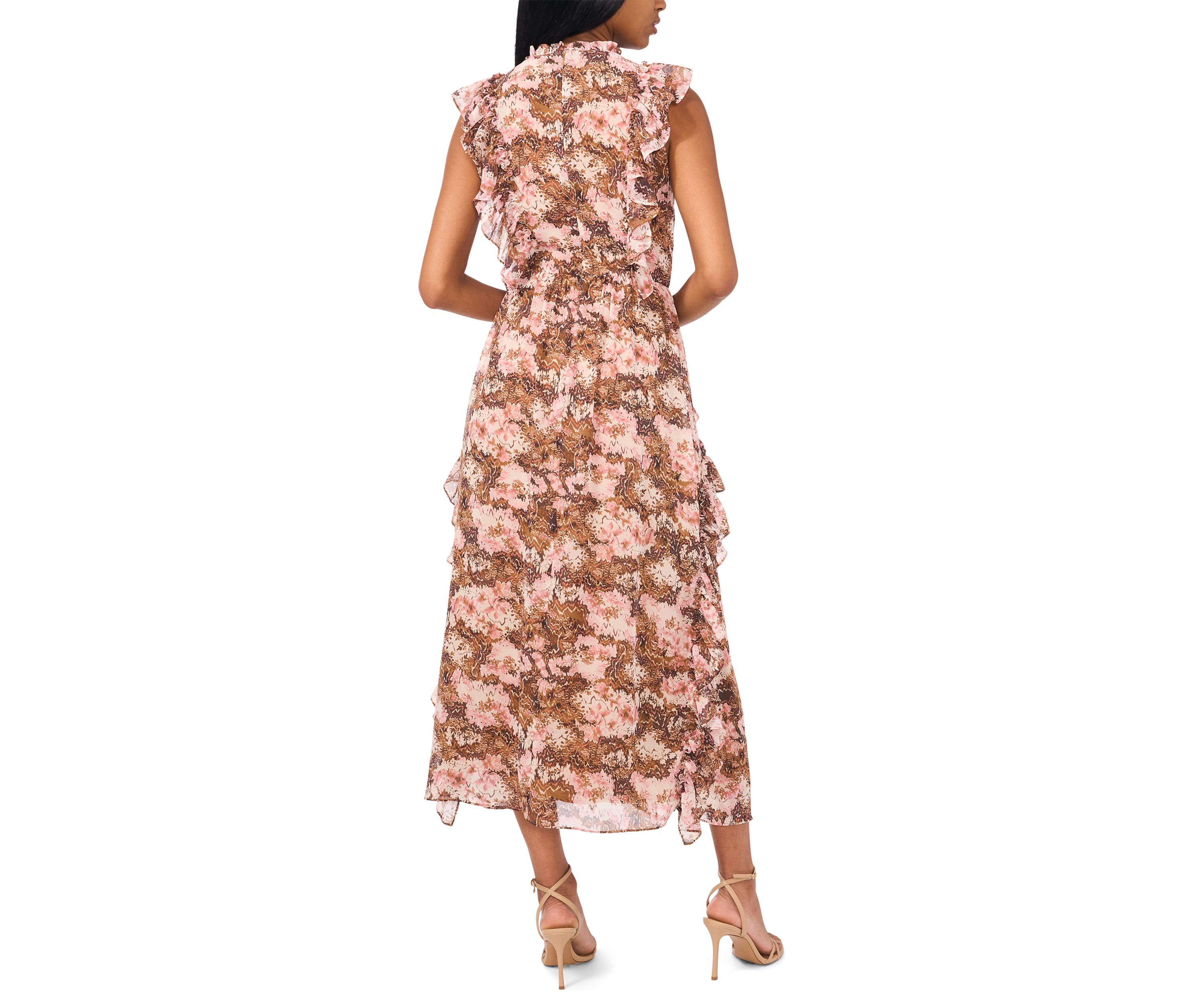 Womens Printed Ruffle Maxi Dress