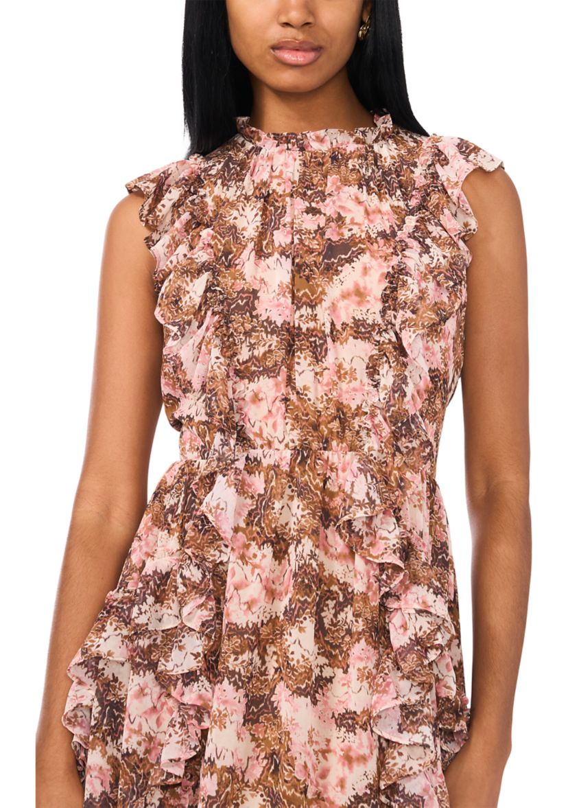 Womens Printed Ruffle Maxi Dress