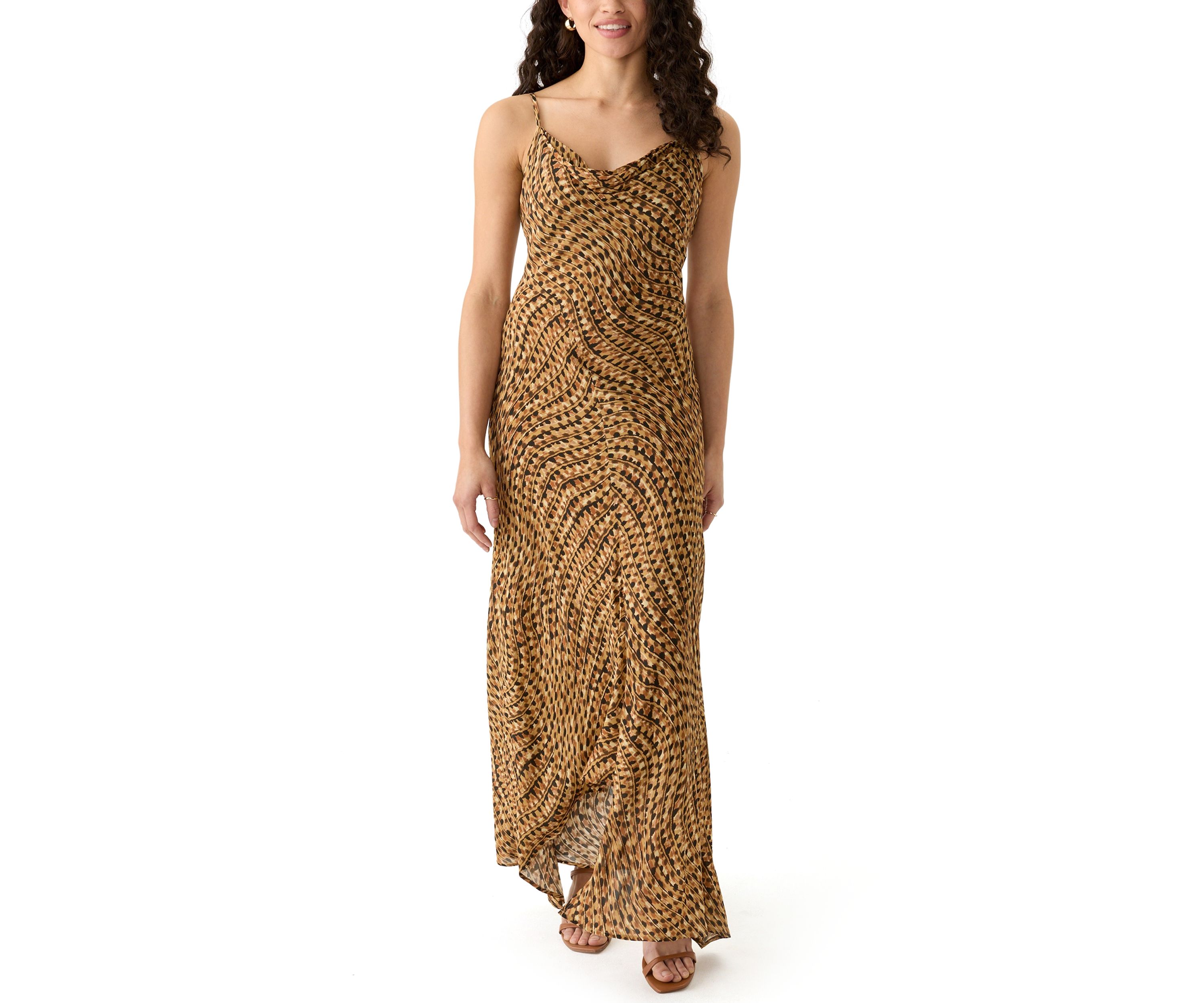 Womens Asymmetrical Printed Midi Dress