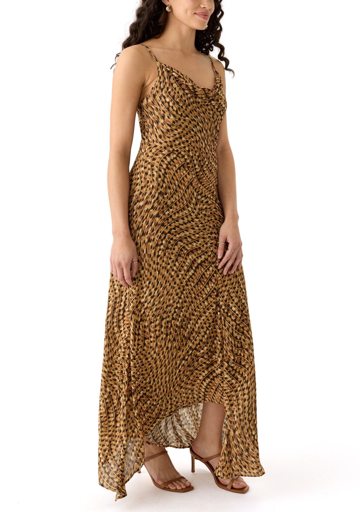 Womens Asymmetrical Printed Midi Dress