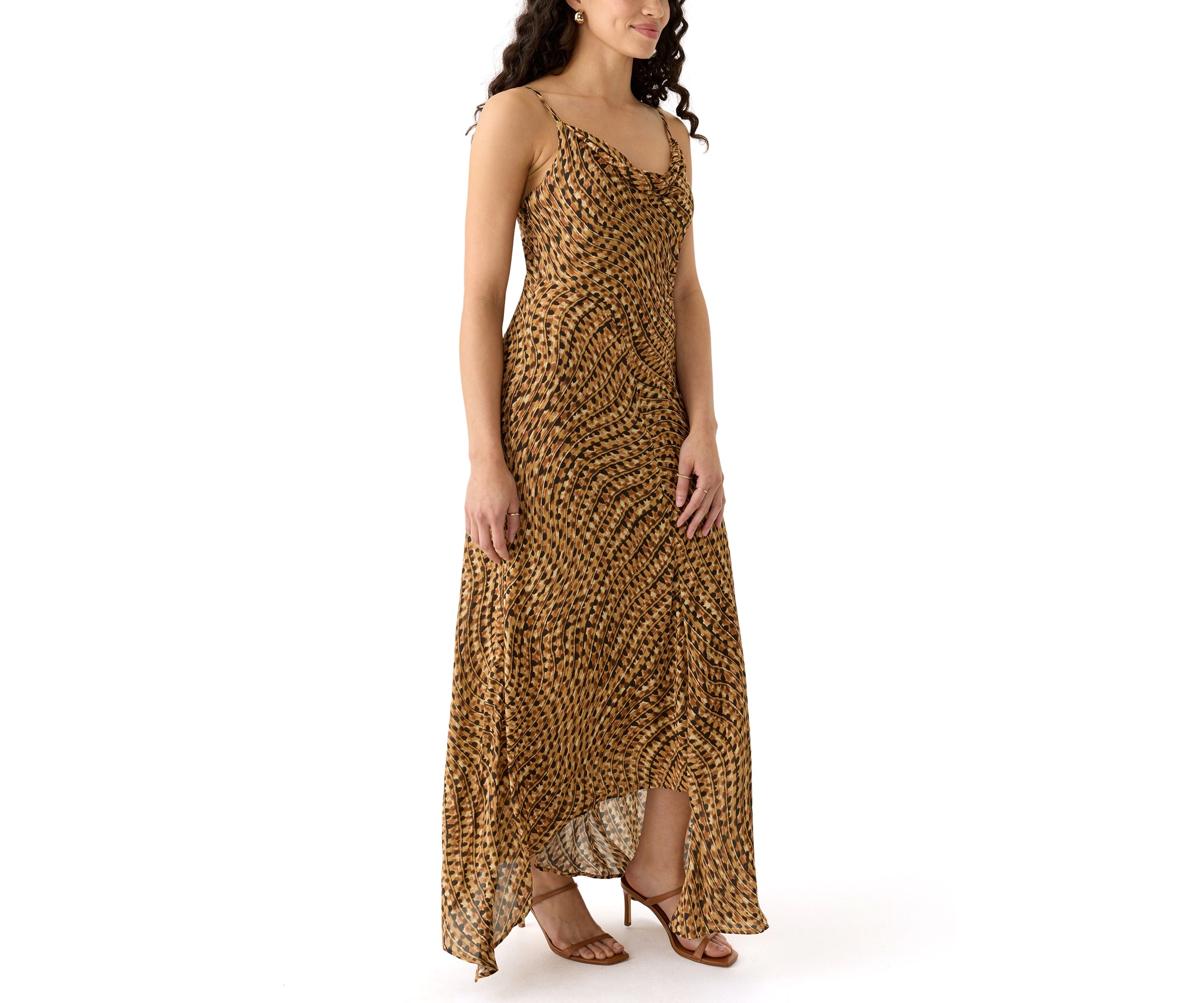 Womens Asymmetrical Printed Midi Dress