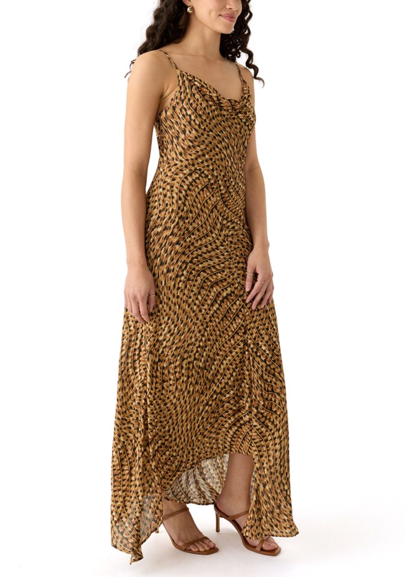 Womens Asymmetrical Printed Midi Dress