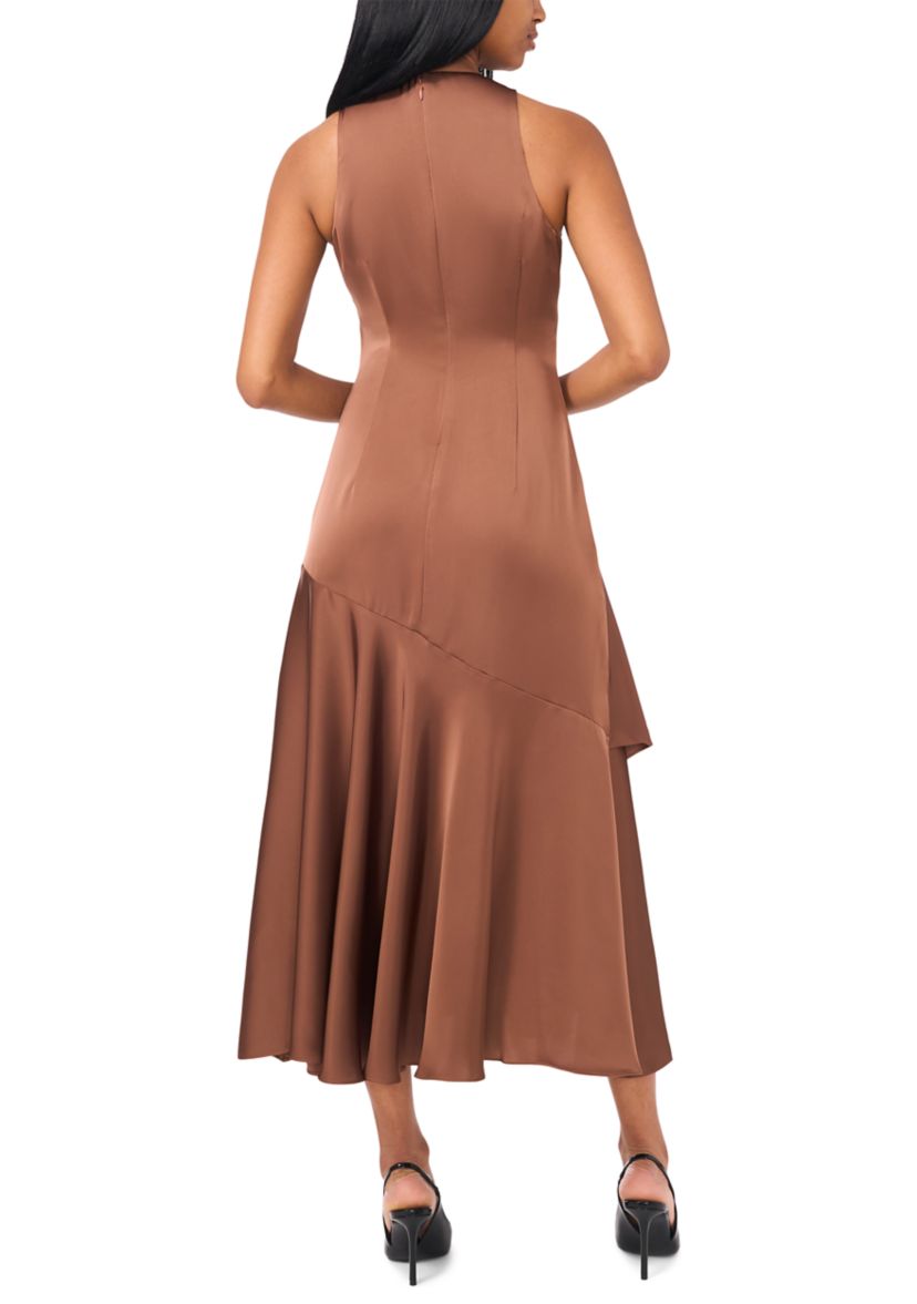 Womens Asymmetrical Ruffle Midi Dress