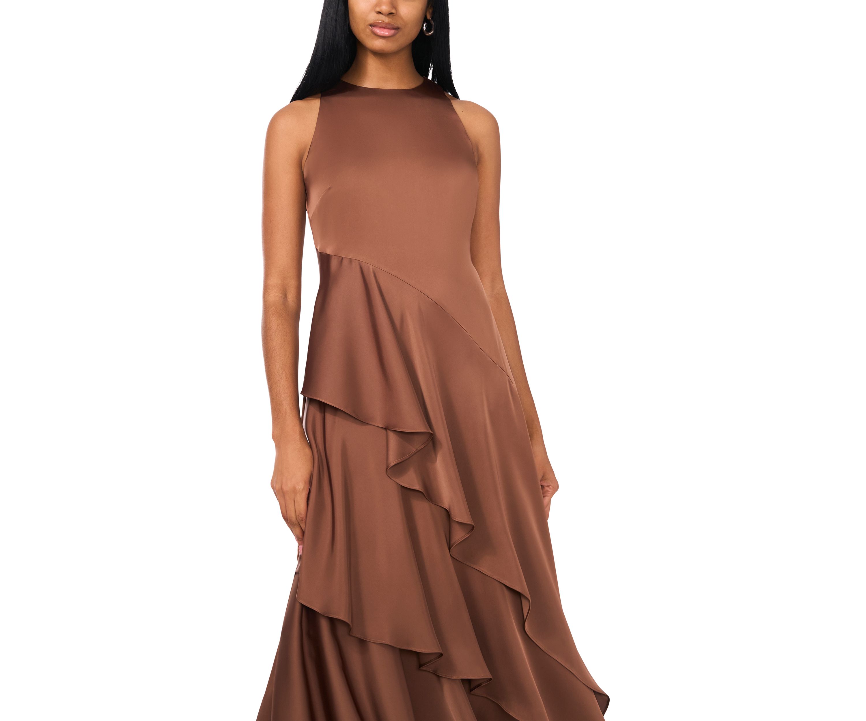 Womens Asymmetrical Ruffle Midi Dress