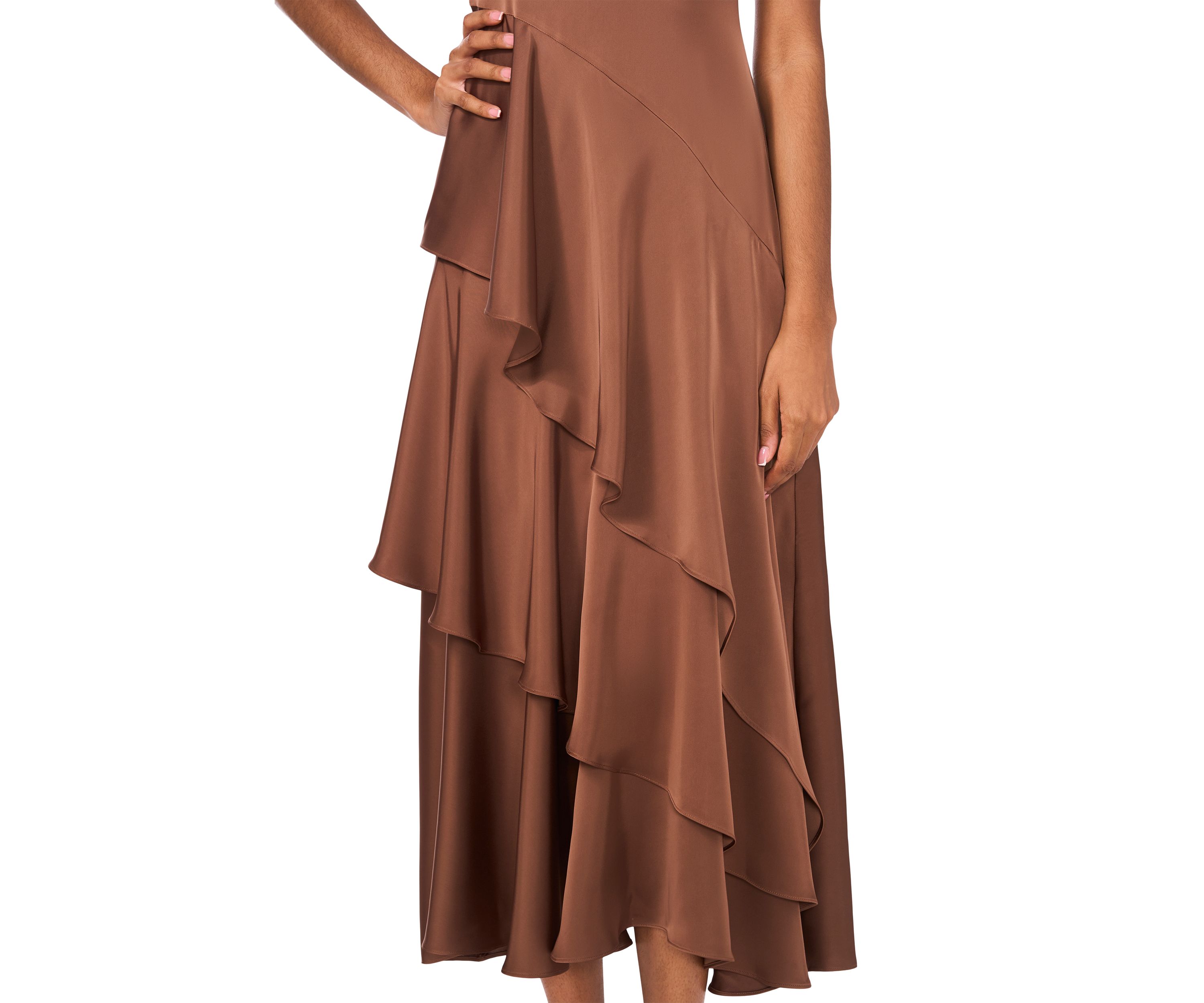 Womens Asymmetrical Ruffle Midi Dress