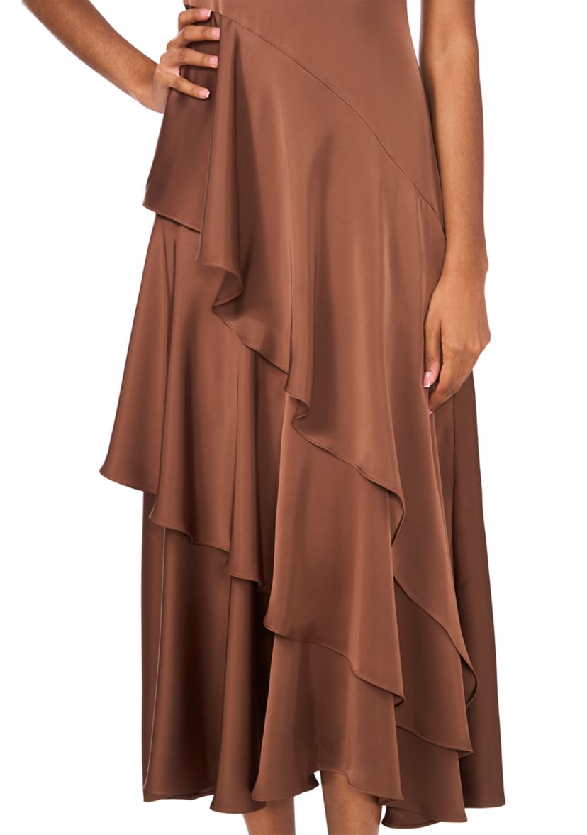 Womens Asymmetrical Ruffle Midi Dress