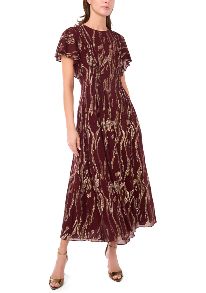 womens long sleeve midi dresses White V-Neck Long Sleeve Fit & Flare Midi Dress
