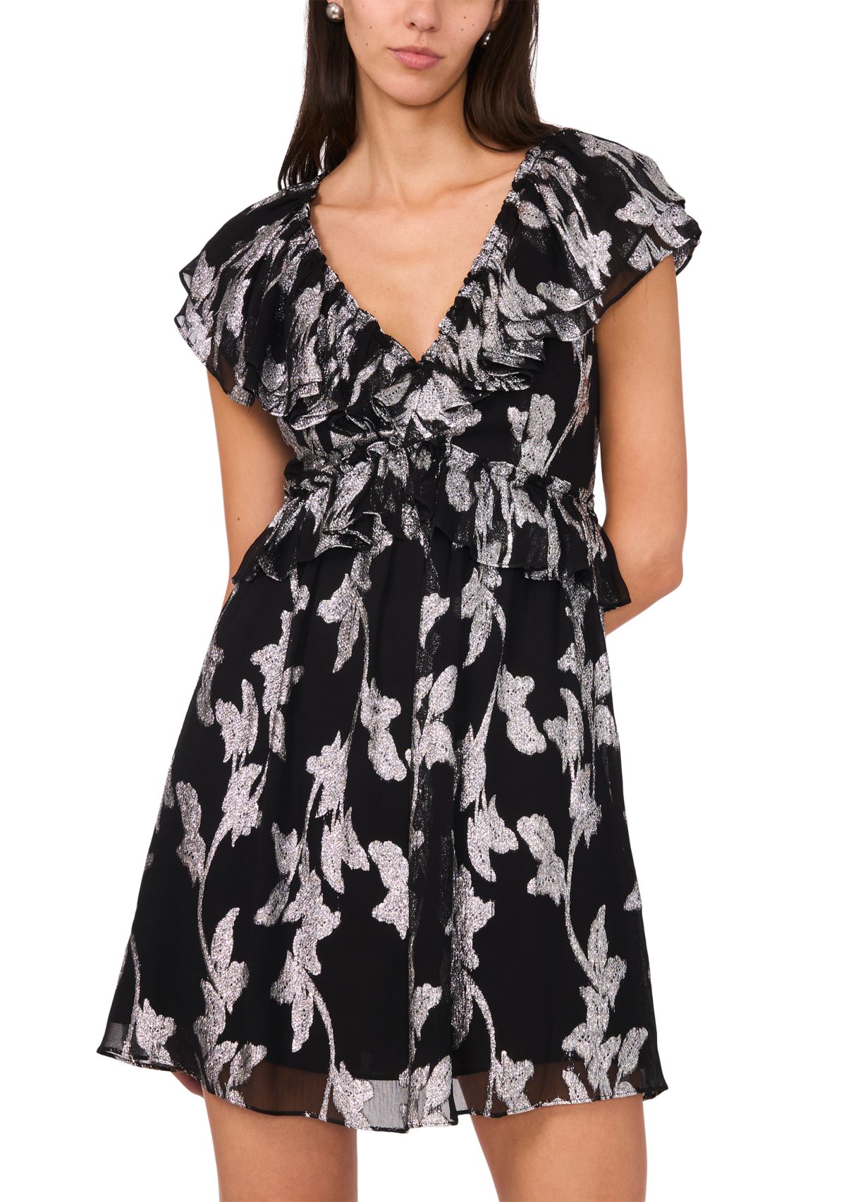 Womens Metallic Floral Dress