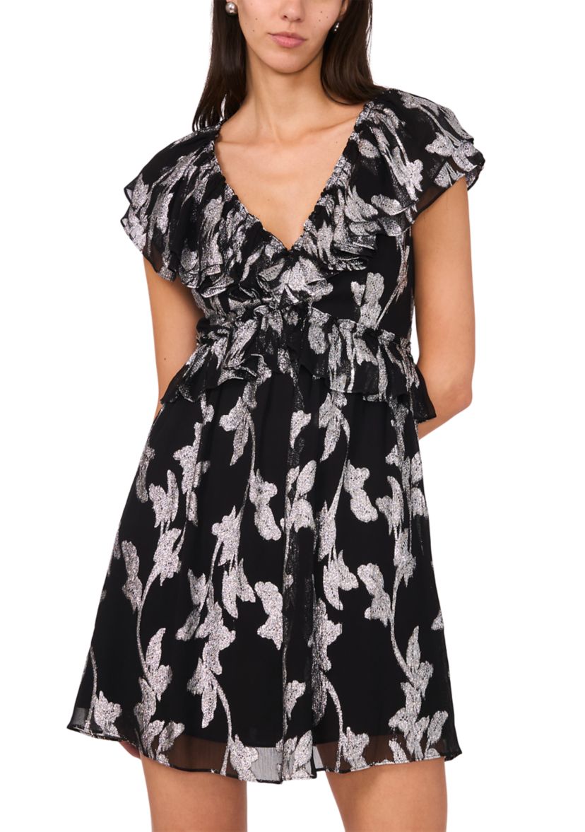 Womens Metallic Floral Dress