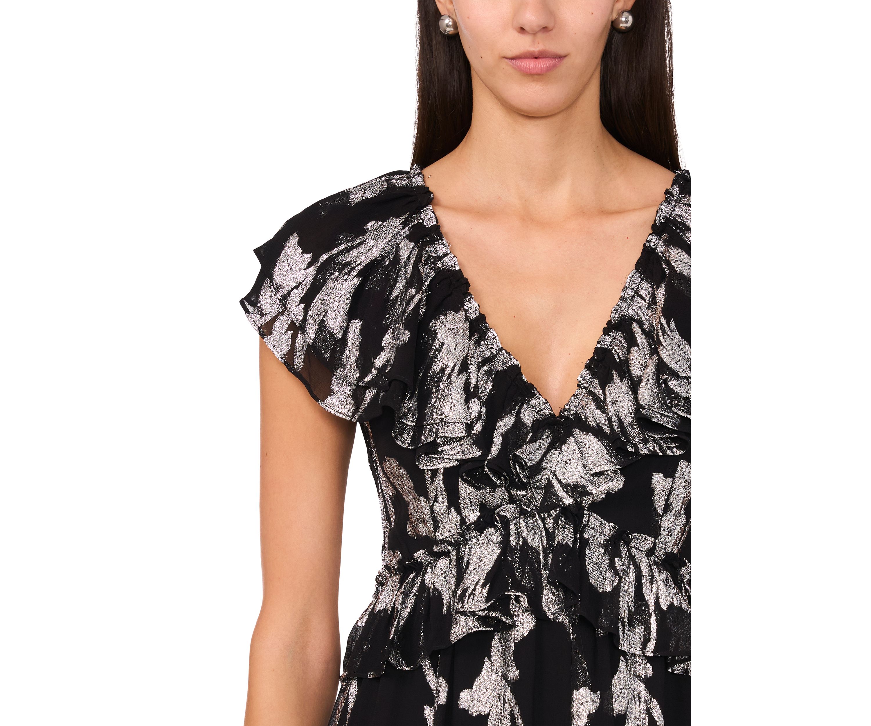 Womens Metallic Floral Dress
