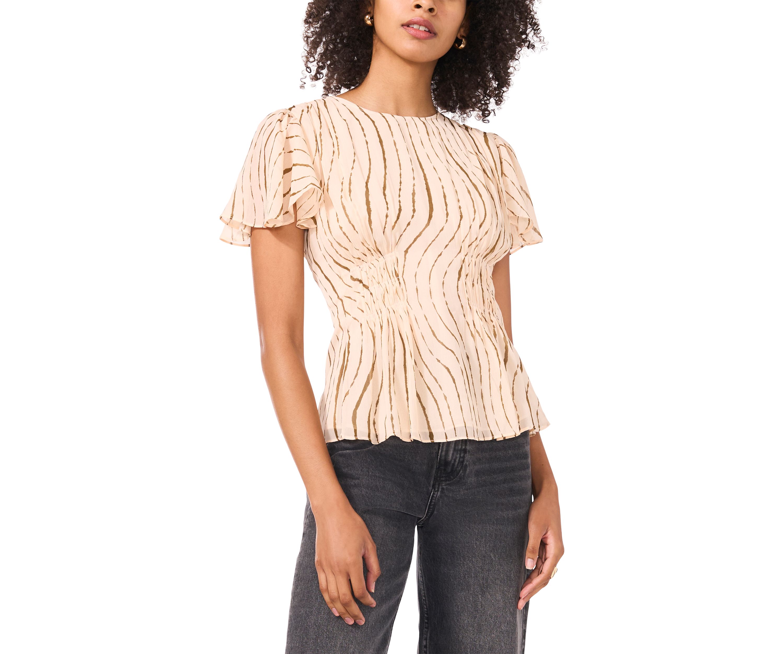 Womens Printed Flutter Sleeve Top