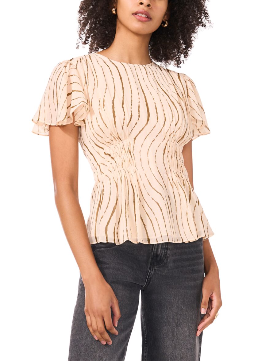 Womens Printed Flutter Sleeve Top