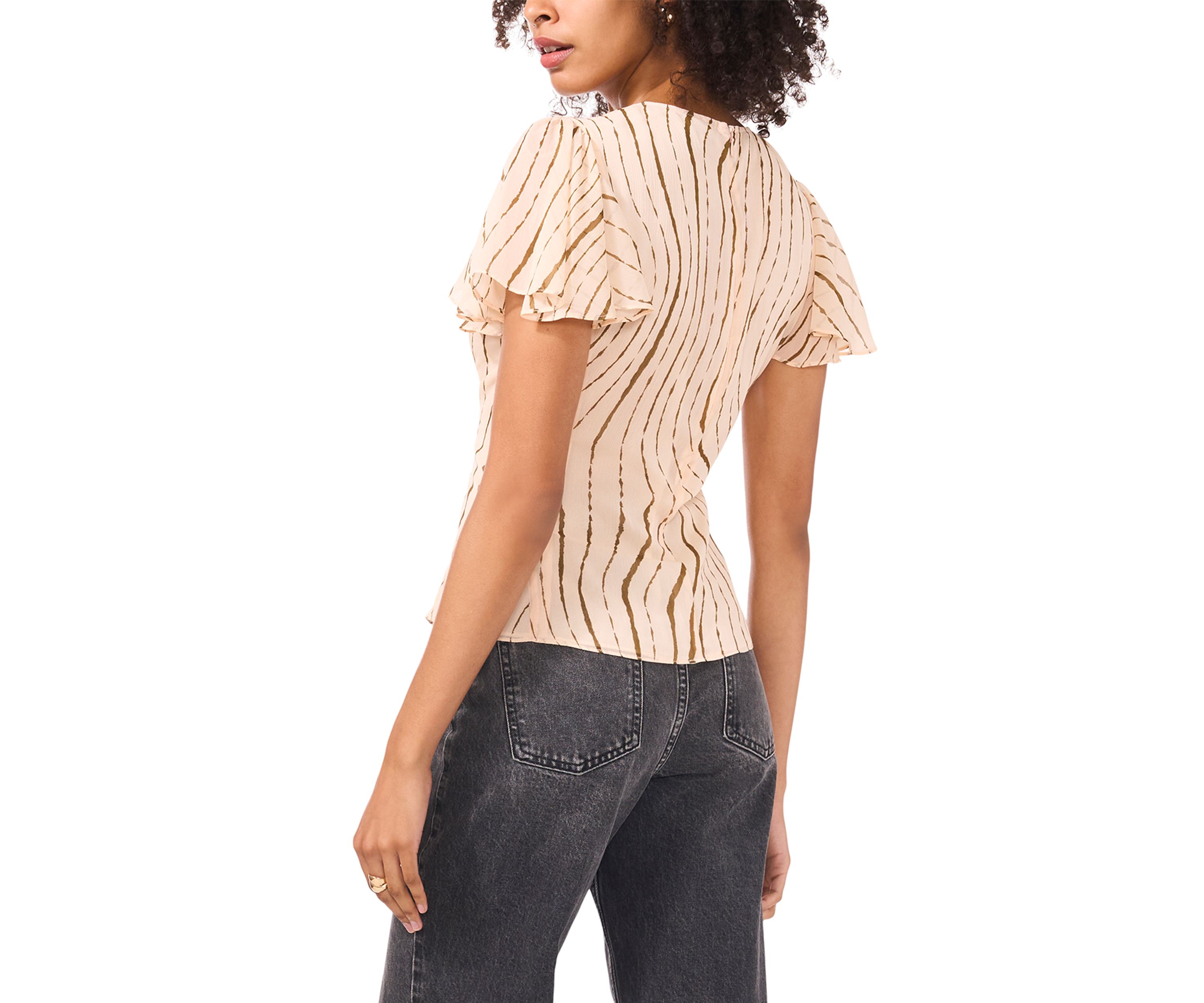 Womens Printed Flutter Sleeve Top