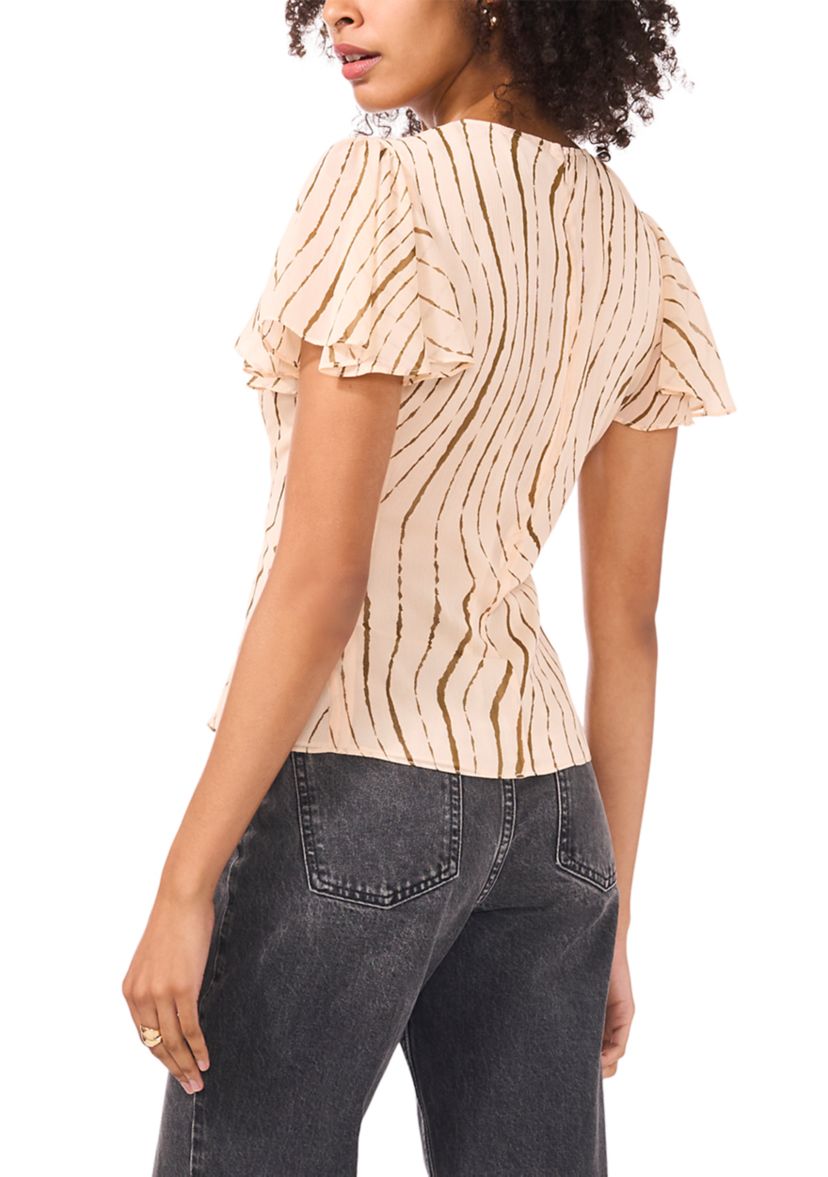 Womens Printed Flutter Sleeve Top
