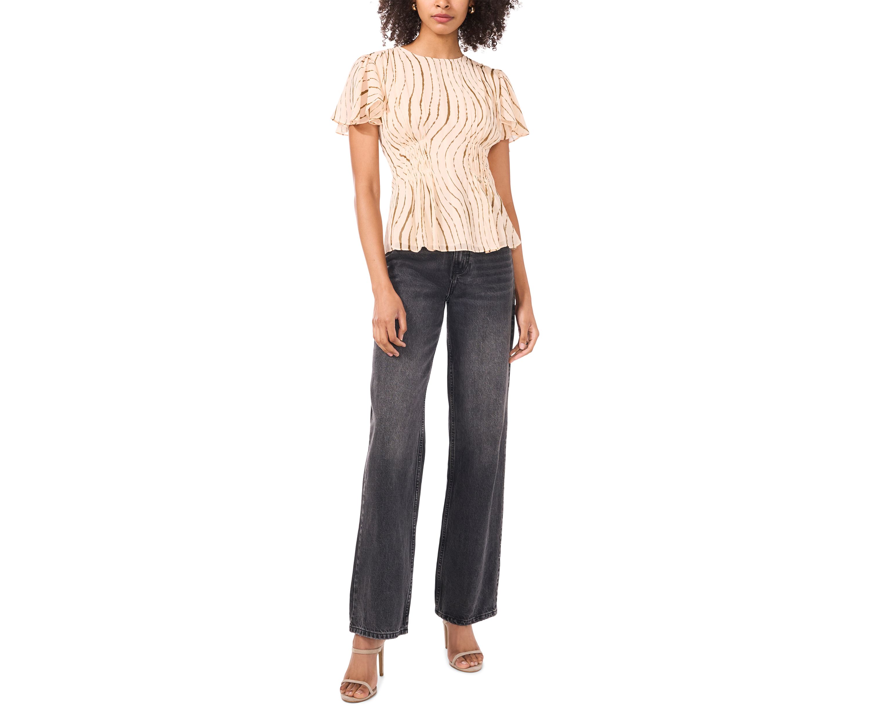 Womens Printed Flutter Sleeve Top