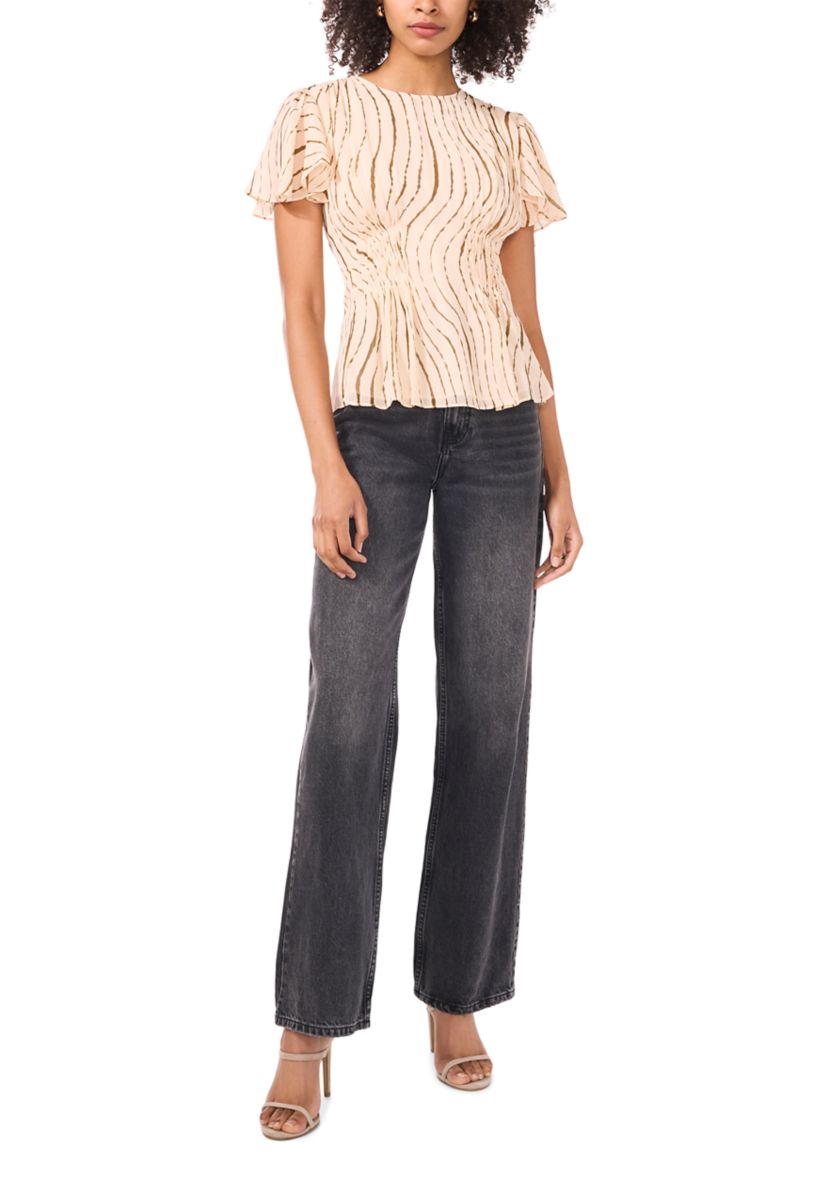 Womens Printed Flutter Sleeve Top