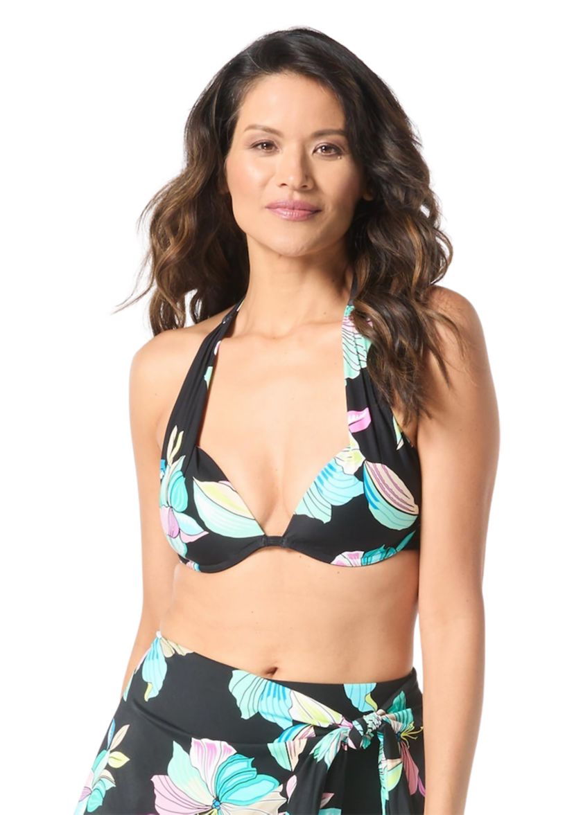 Cameo Floral Printed Halter Cup Sized Swim Top