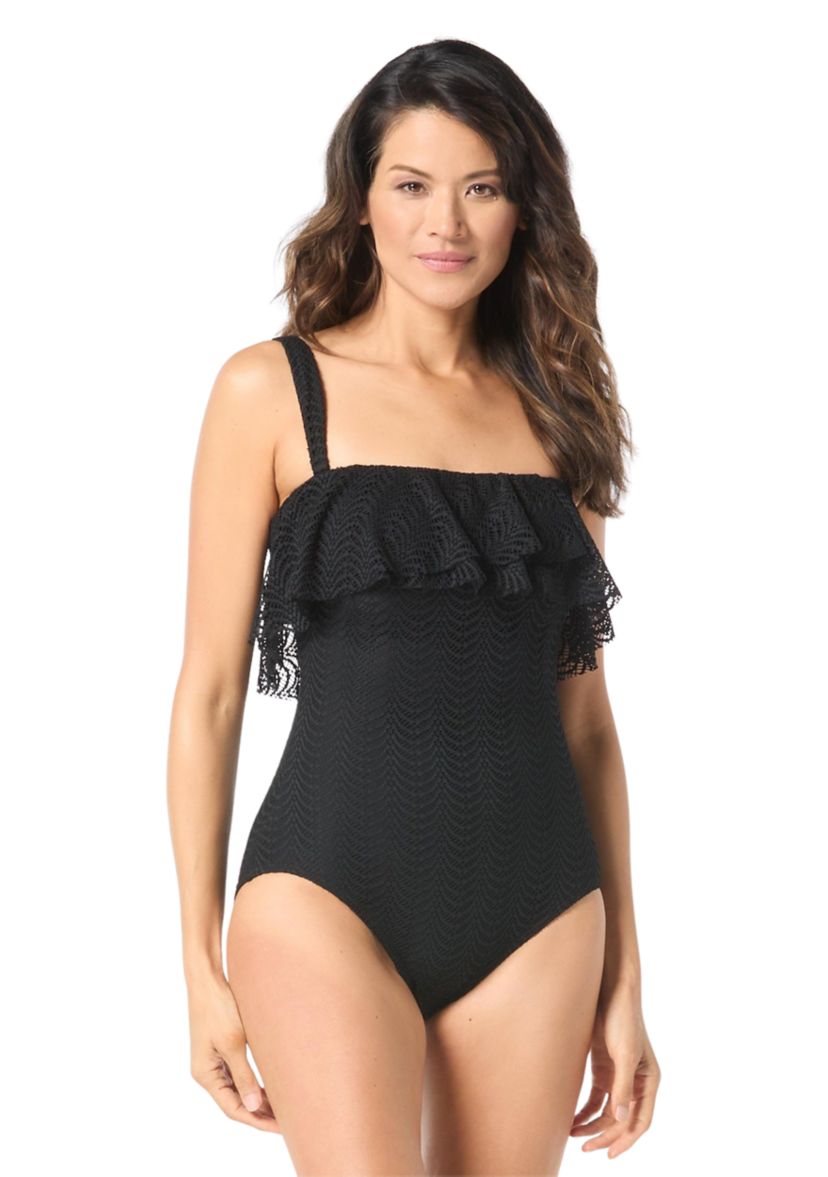 Agate Solid Ruffle Bandeau One Piece Swimsuit