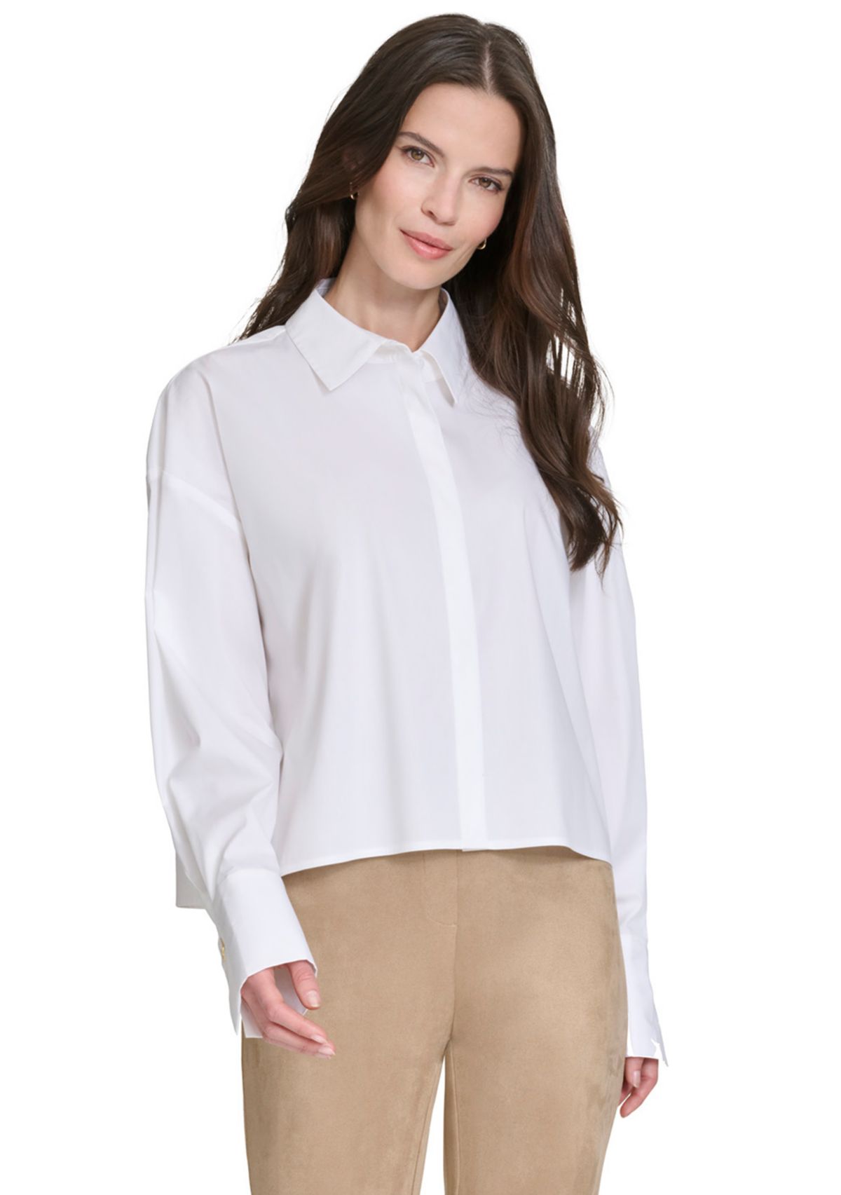 Womens High Low Classic Button Up Top