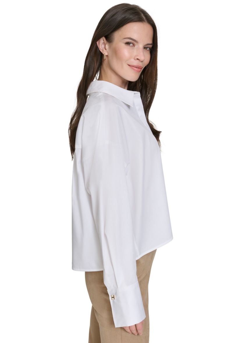 Womens High Low Classic Button Up Top