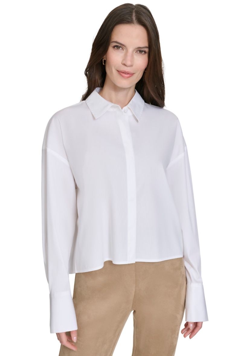 Womens High Low Classic Button Up Top