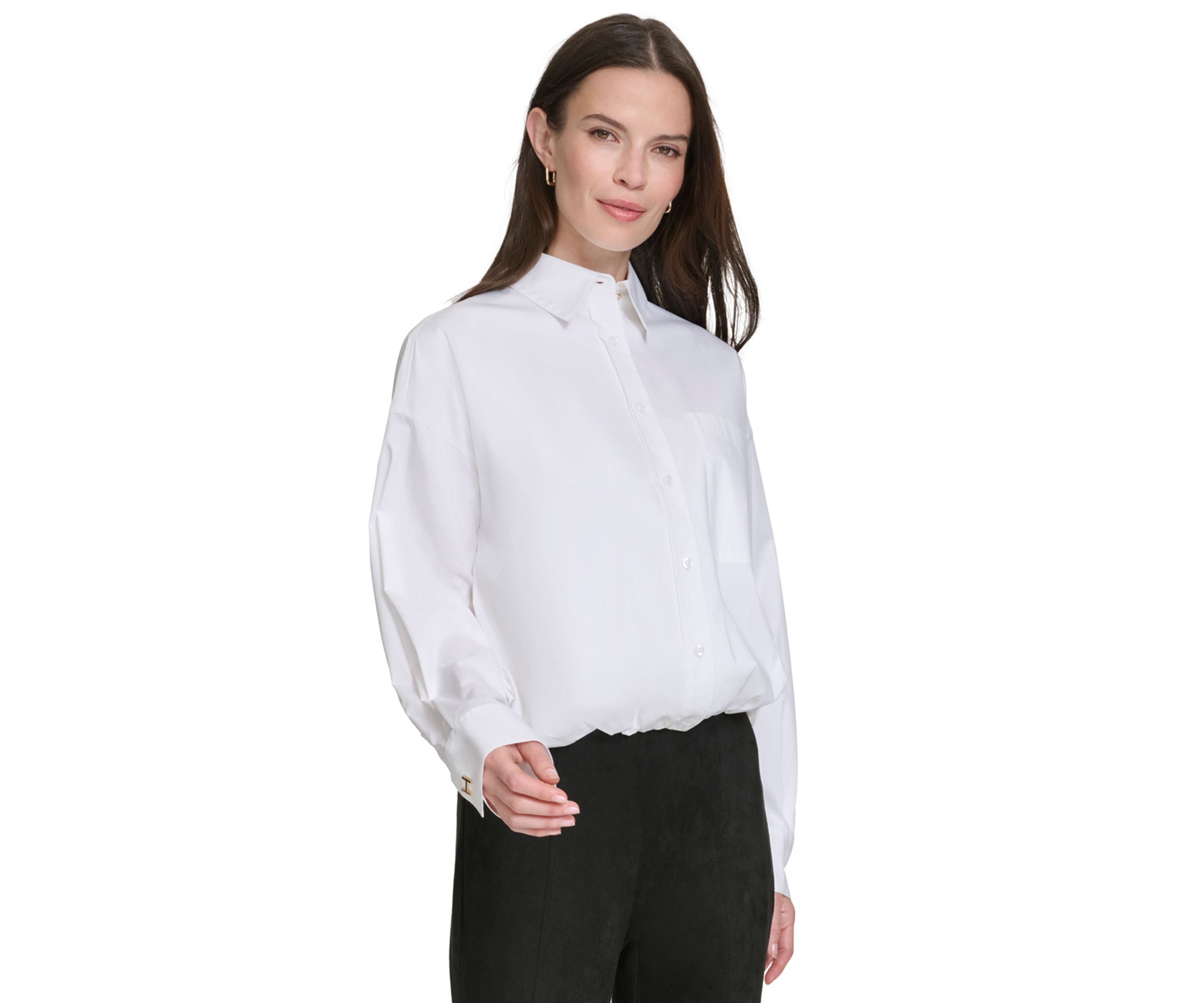 Womens Elastic Waist Button Up Top