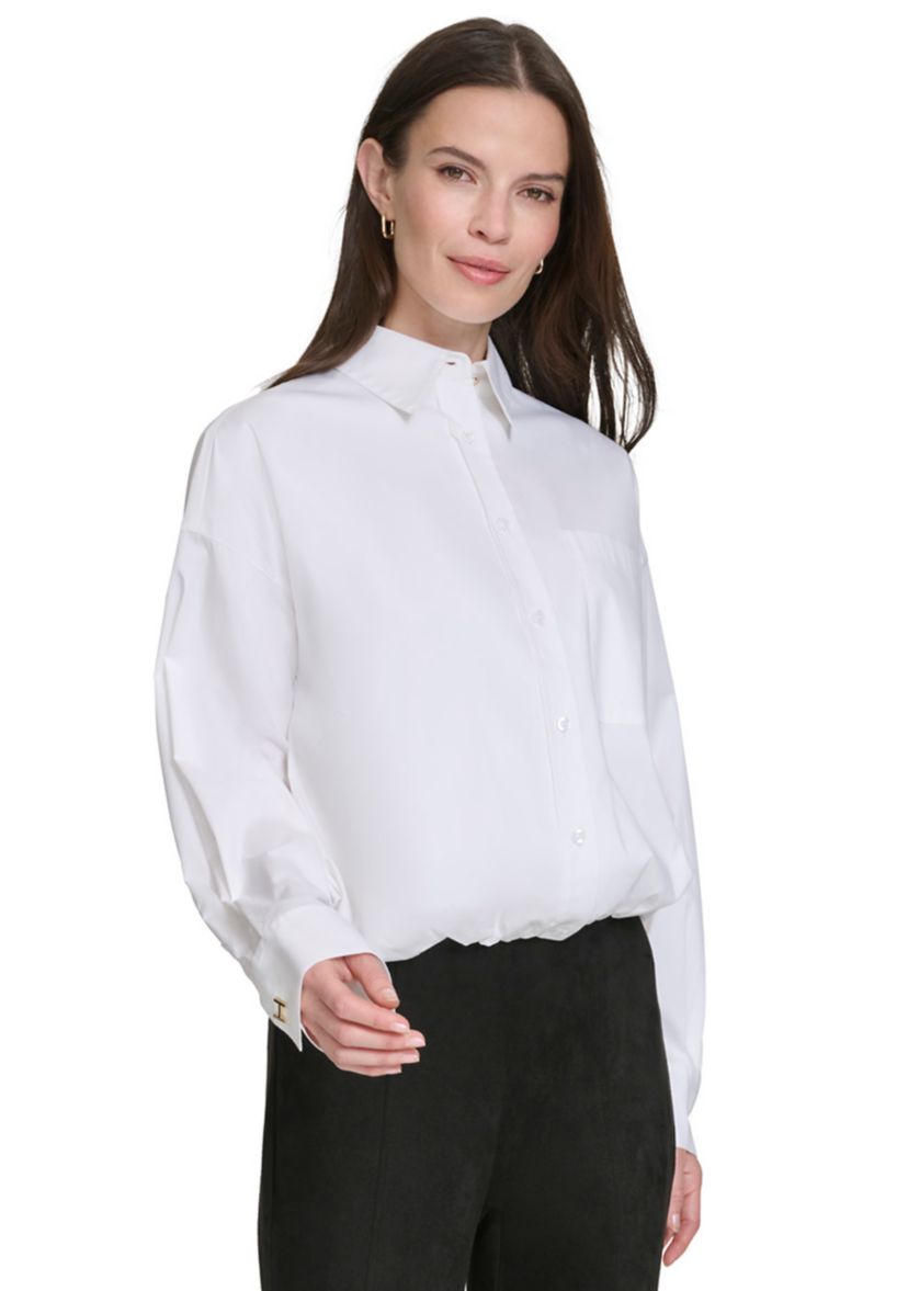 Womens Elastic Waist Button Up Top