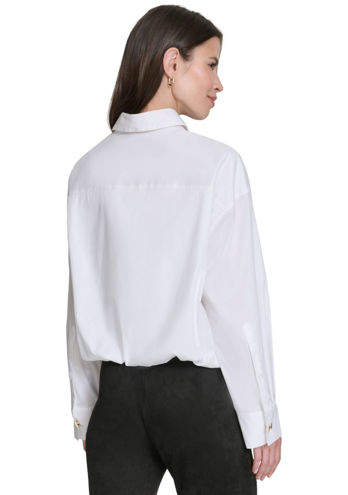 Womens Elastic Waist Button Up Top