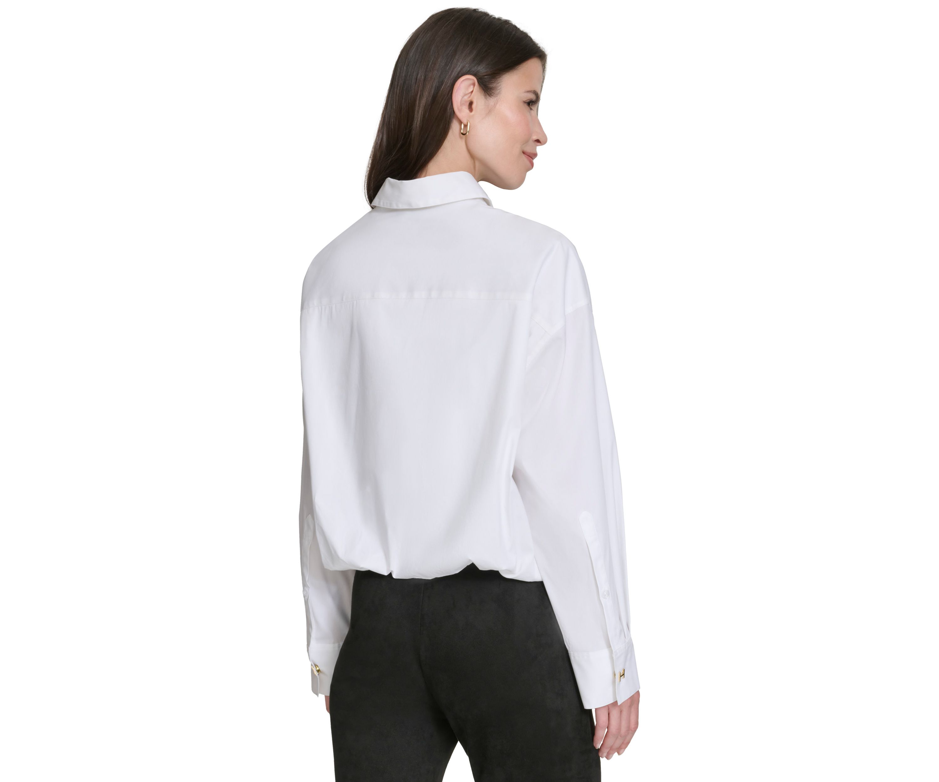 Womens Elastic Waist Button Up Top