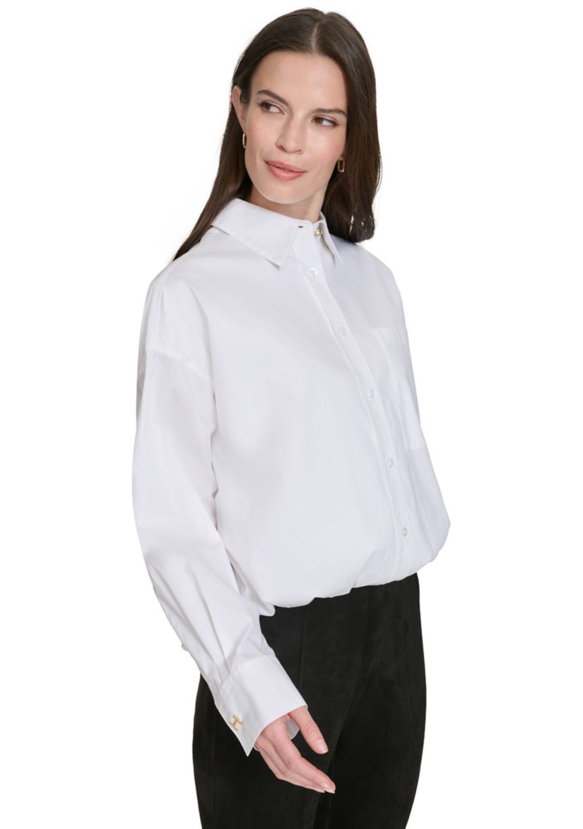 Womens Elastic Waist Button Up Top