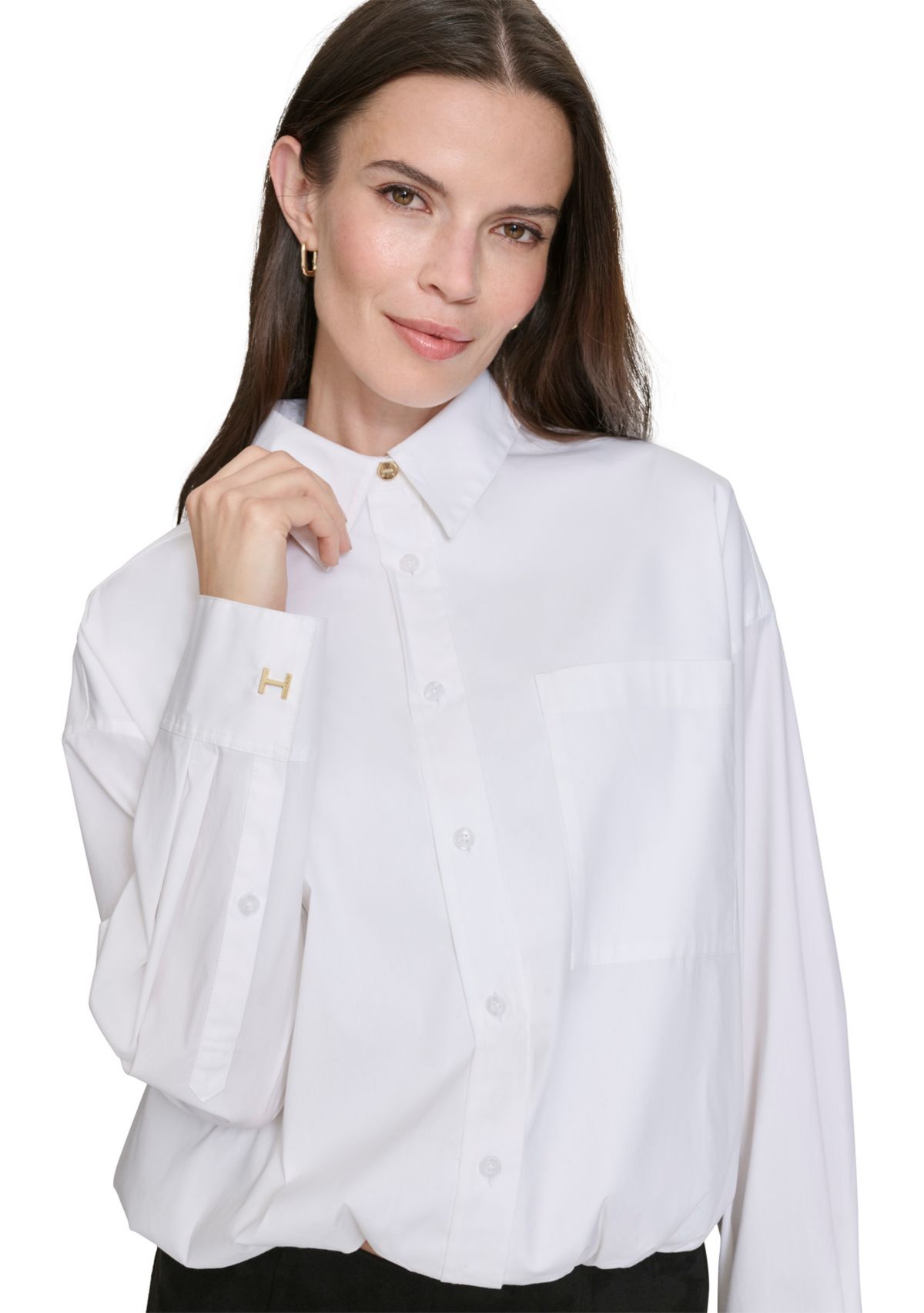 Womens Elastic Waist Button Up Top
