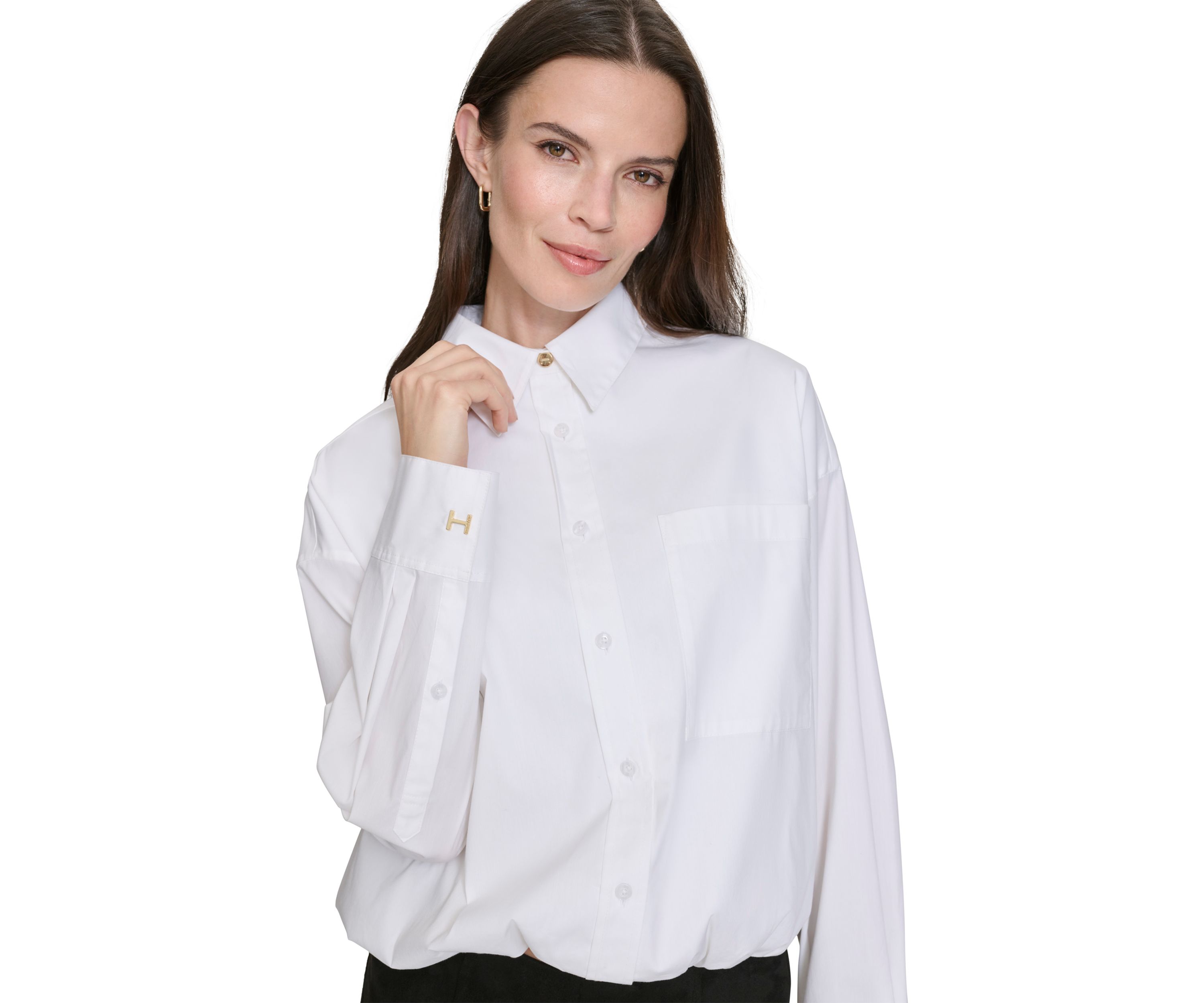Womens Elastic Waist Button Up Top
