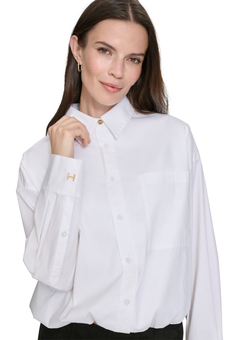Womens Elastic Waist Button Up Top