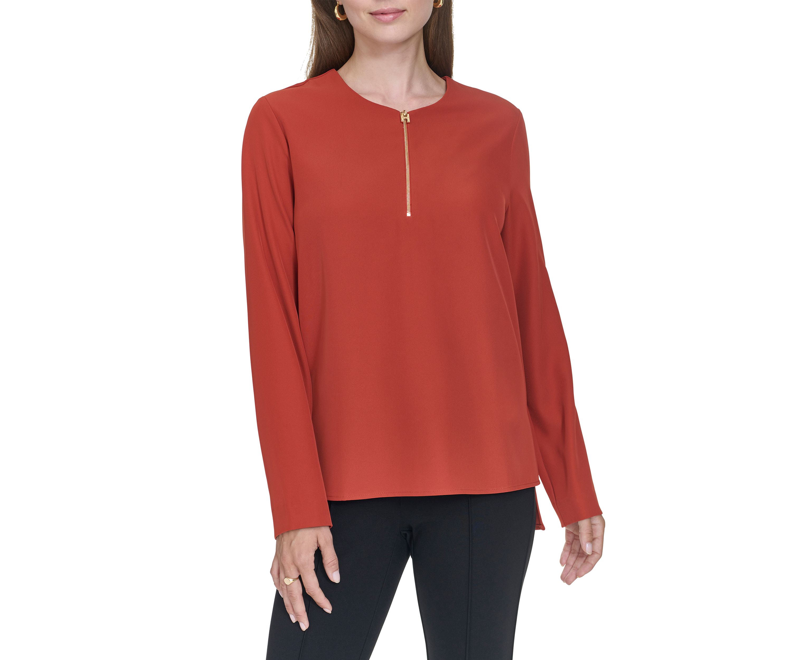 Womens Long Sleeve Zip Neck Top 
