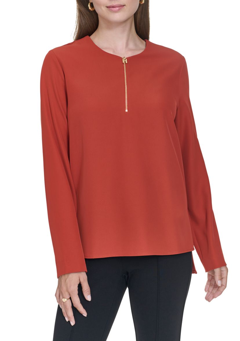 Womens Long Sleeve Zip Neck Top 