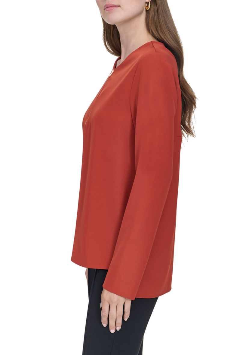 Womens Long Sleeve Zip Neck Top 