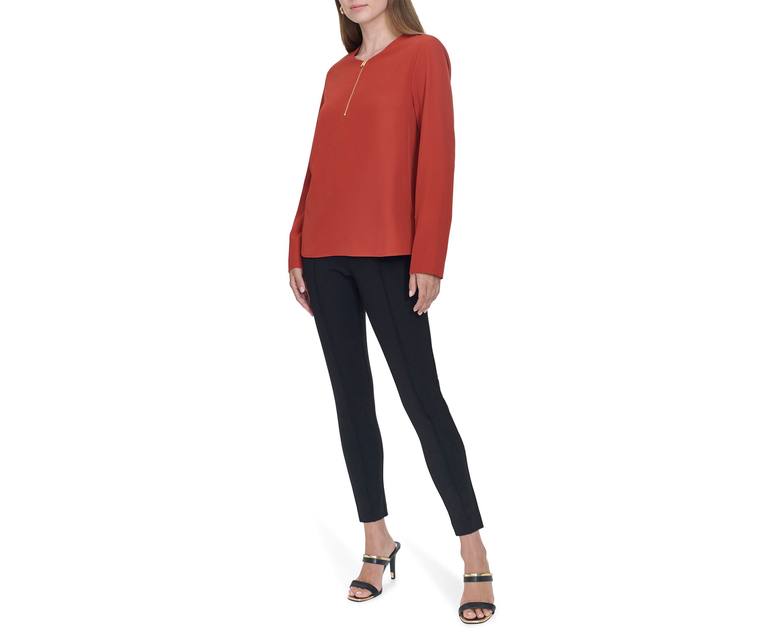 Womens Long Sleeve Zip Neck Top 