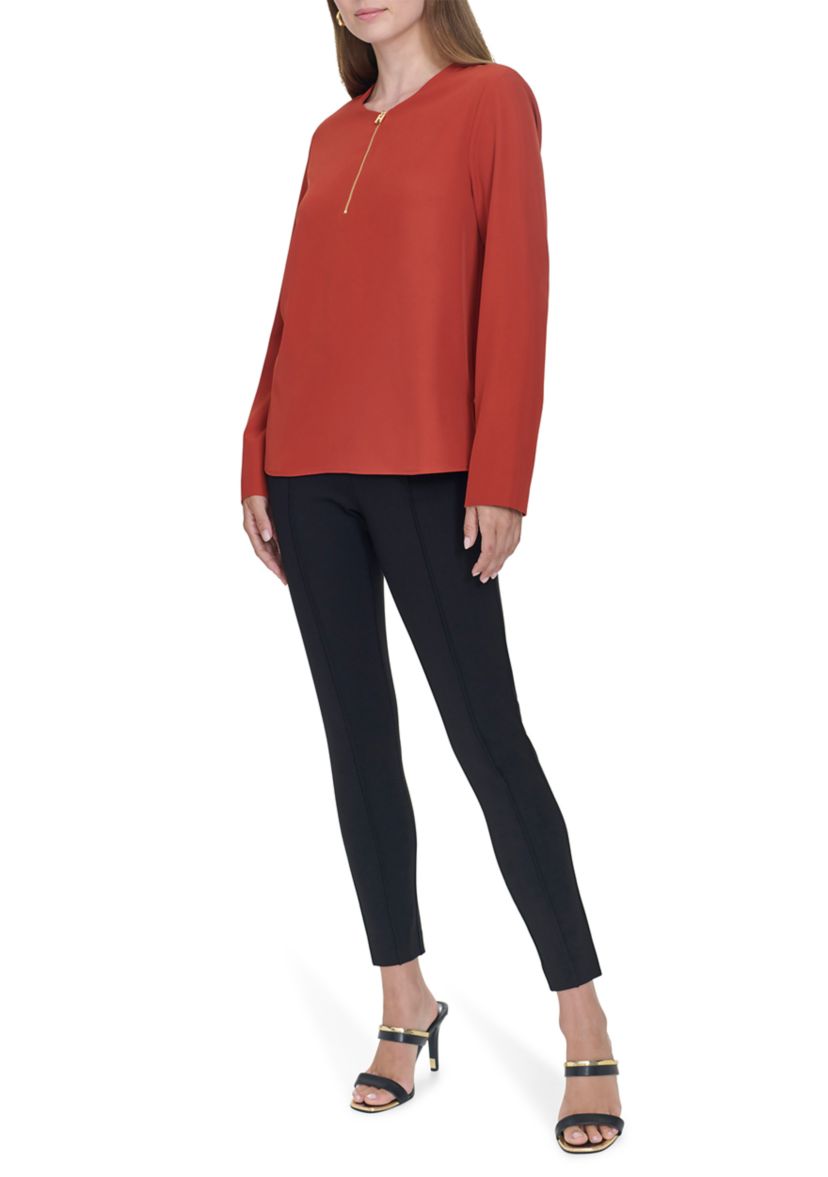 Womens Long Sleeve Zip Neck Top 