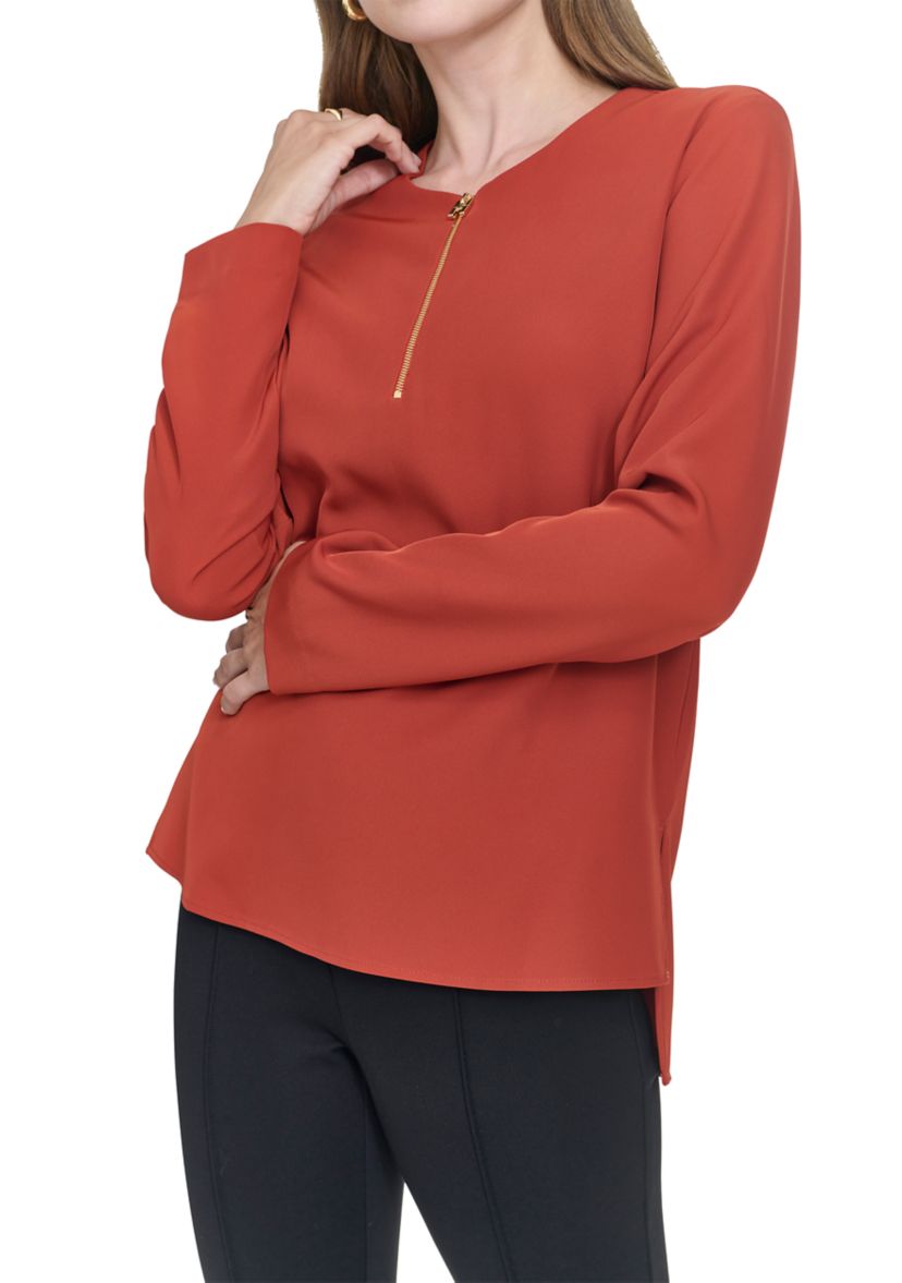 Womens Long Sleeve Zip Neck Top 