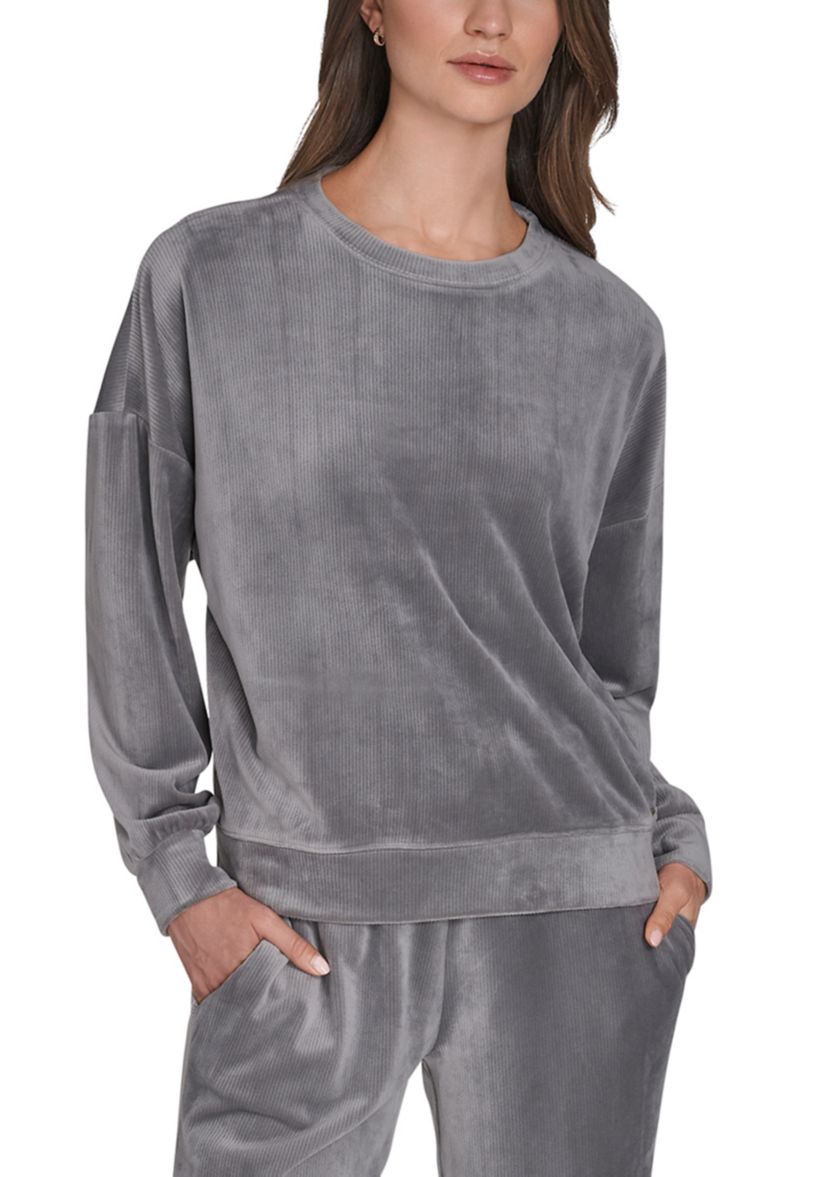 Side Zip Velour Sweatshirt