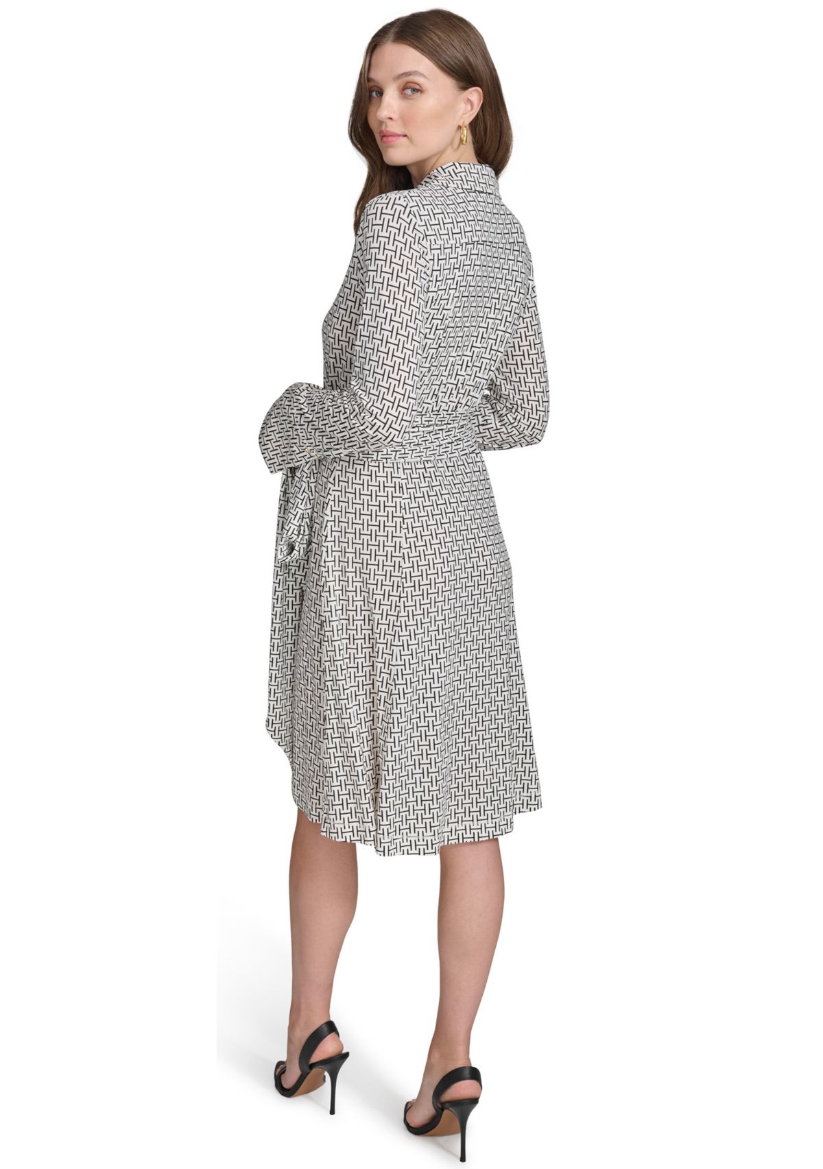 Womens Tie Waist Collared Shirt Dress