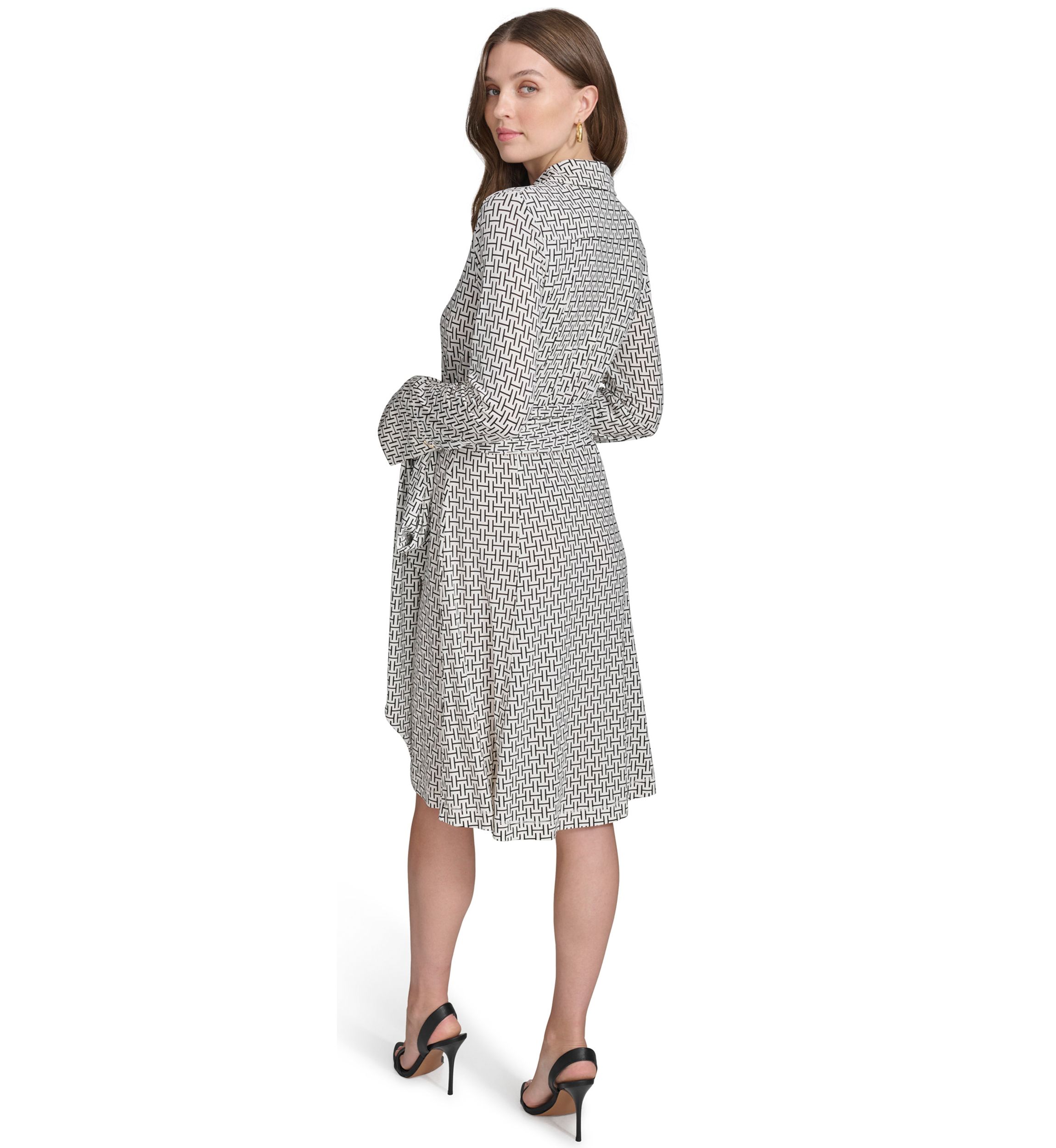 Womens Tie Waist Collared Shirt Dress