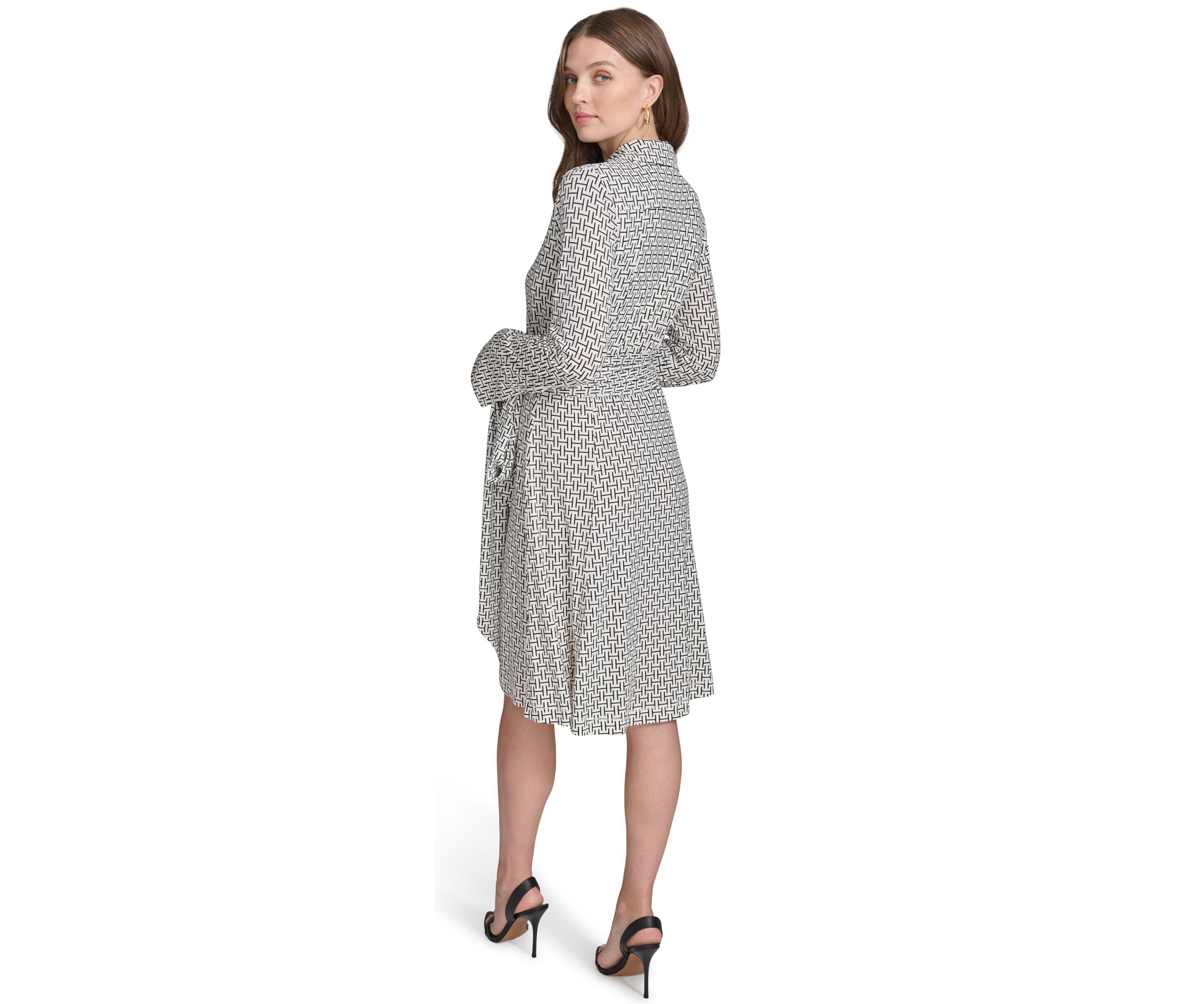 Womens Tie Waist Collared Shirt Dress