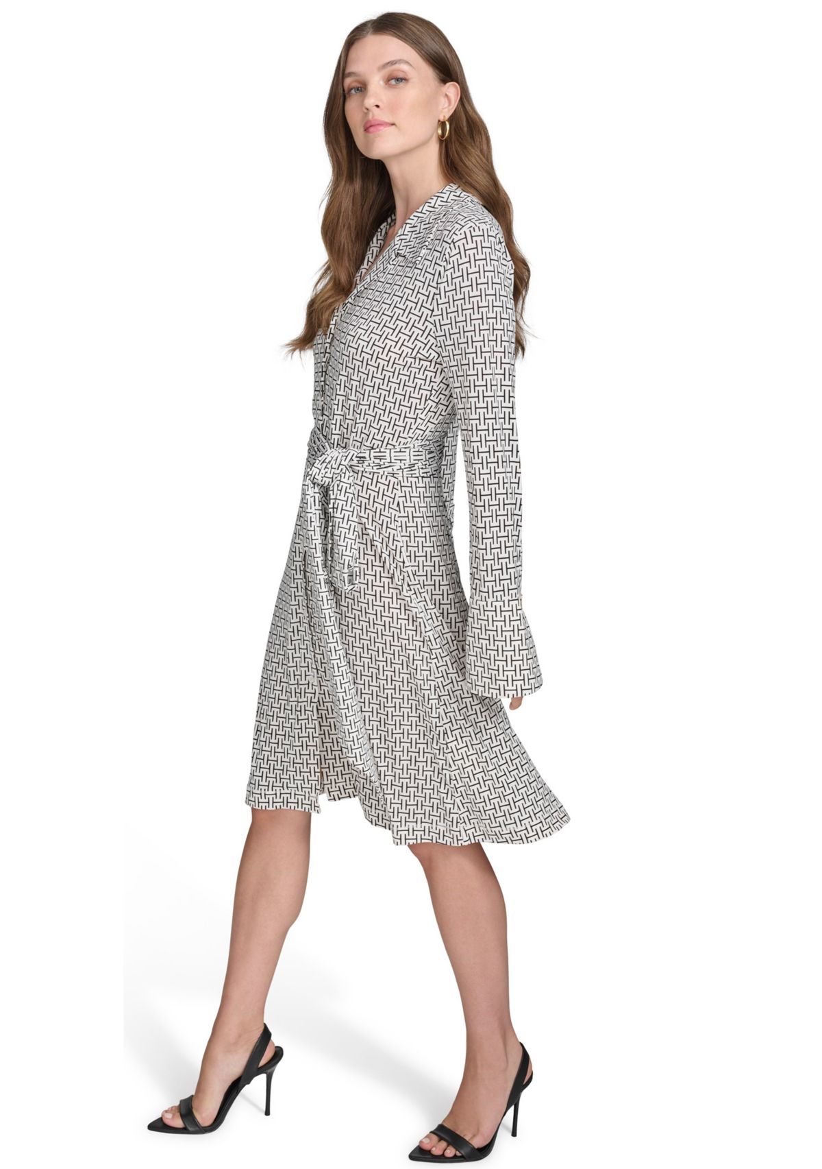 Womens Tie Waist Collared Shirt Dress