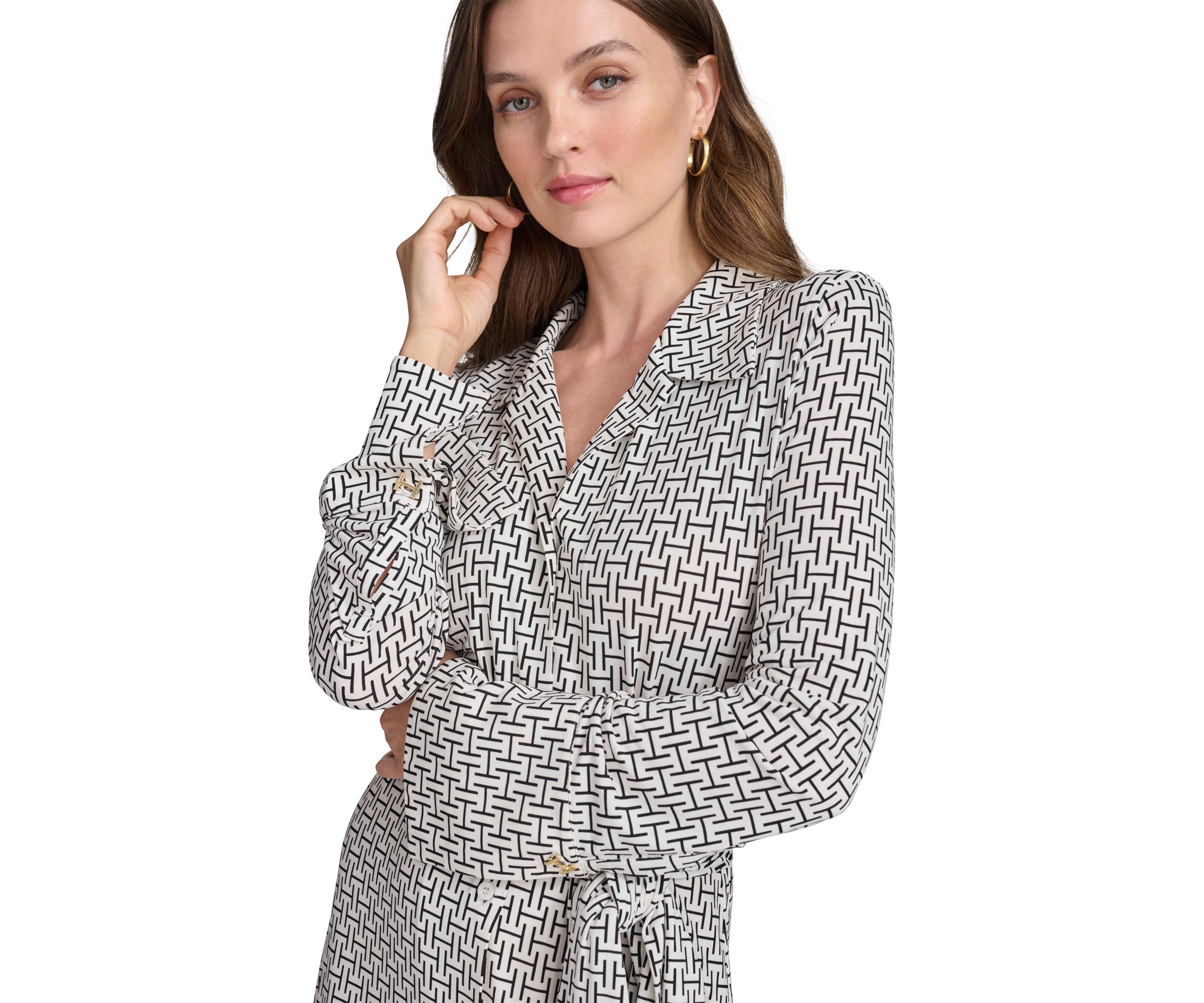Womens Tie Waist Collared Shirt Dress