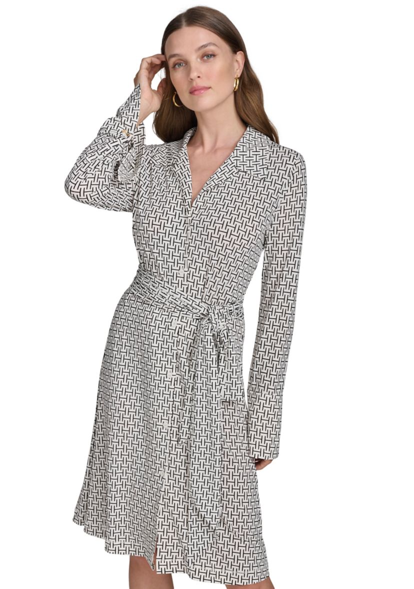 Womens Tie Waist Collared Shirt Dress