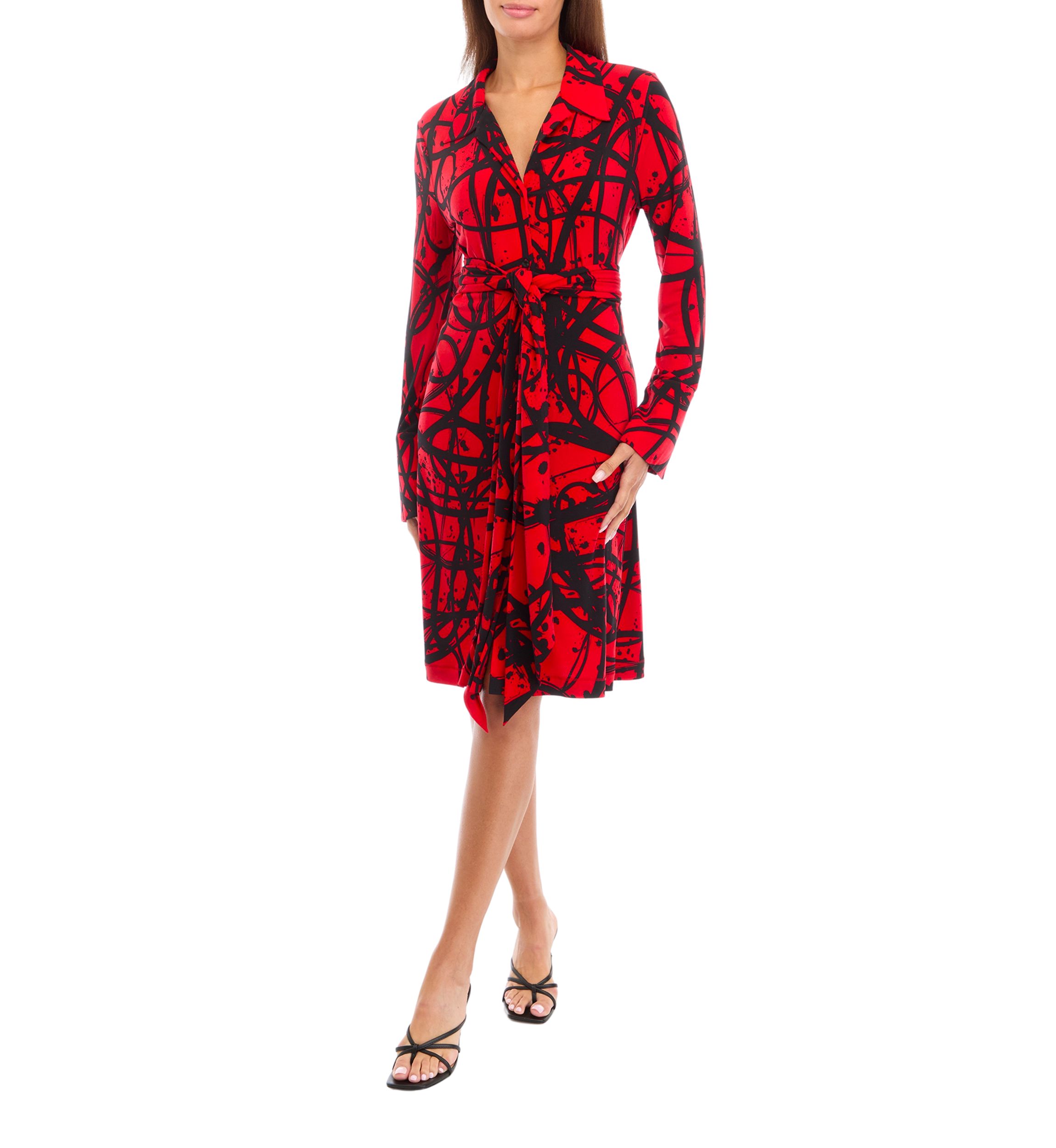 Womens Tie Waist Collared Shirt Dress